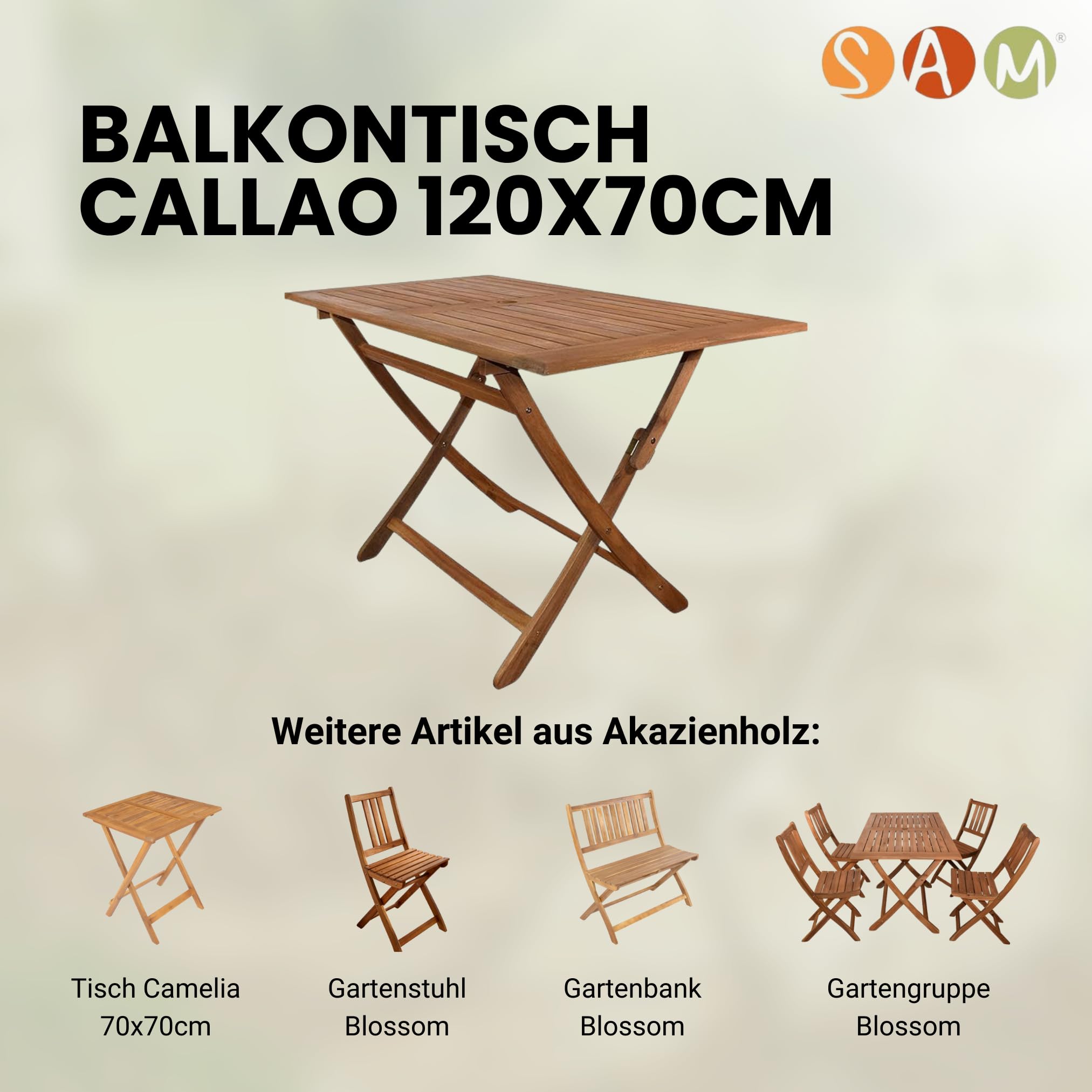 SAM Gartentisch Callao 120x70 cm Akazienholz rund klappbar | massiv & geölt, Abgerundeter Klapptisch, Holztisch für Balkon, Terrasse, Wintergarten oder, pflegeleichtes Unikat