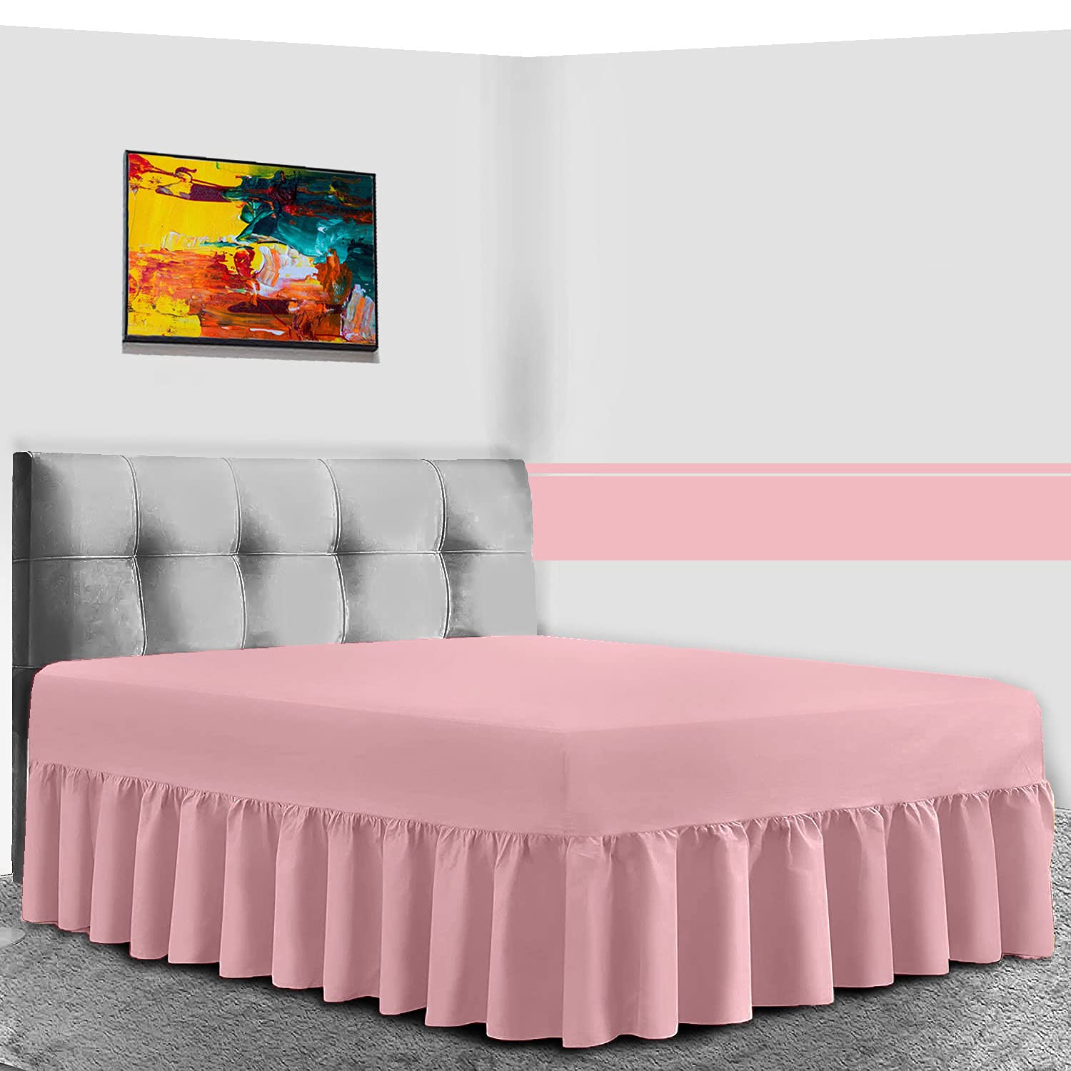 Gaveno Cavailia Luxury Non-Iron PERCALE VALANCE Sheet, Poly-Cotton, Pink , King