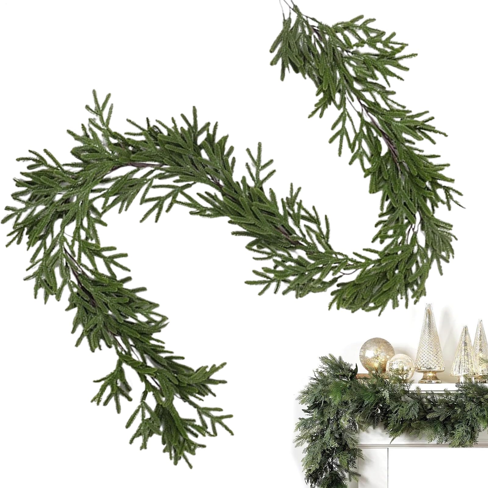 Guirlande de Noël artificielle sans perte d'aiguilles pour escalier et appartement