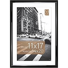 MCS Studio Gallery 14x20 Matted Poster Frame with 11x17 Picture Display, Black Woodgrain Vertical & Horizontal Wall Hanging Large Picture Frame for Photos, Posters & Art Prints (1-Pack)