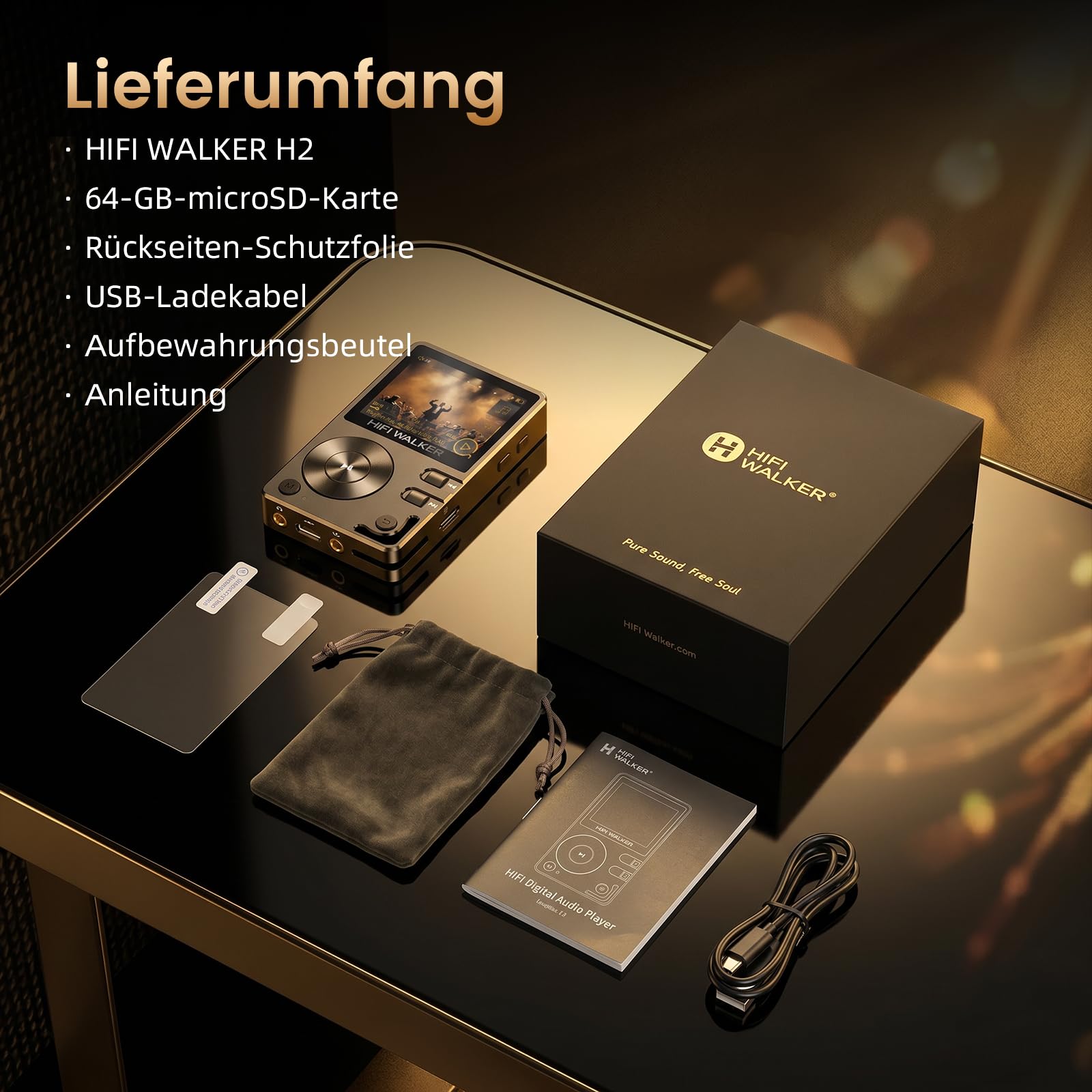 HiFi Walker H2 HiFi MP3 Player mit Bluetooth Verlustfreier DSD DAC Flac High Resolution Music Player Tragbarer Audio Player mit 64GB Speicherkarte Unterstützt bis zu 256GB