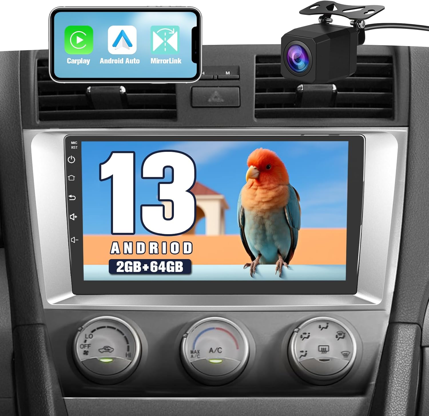 2+64GB Car Stereo for Toyota Camry 2006-2011 9Inch Android Head Unit Touchscreen with CarPlay Android Auto Bluetooth GPS Navigation with RearCamera (C)