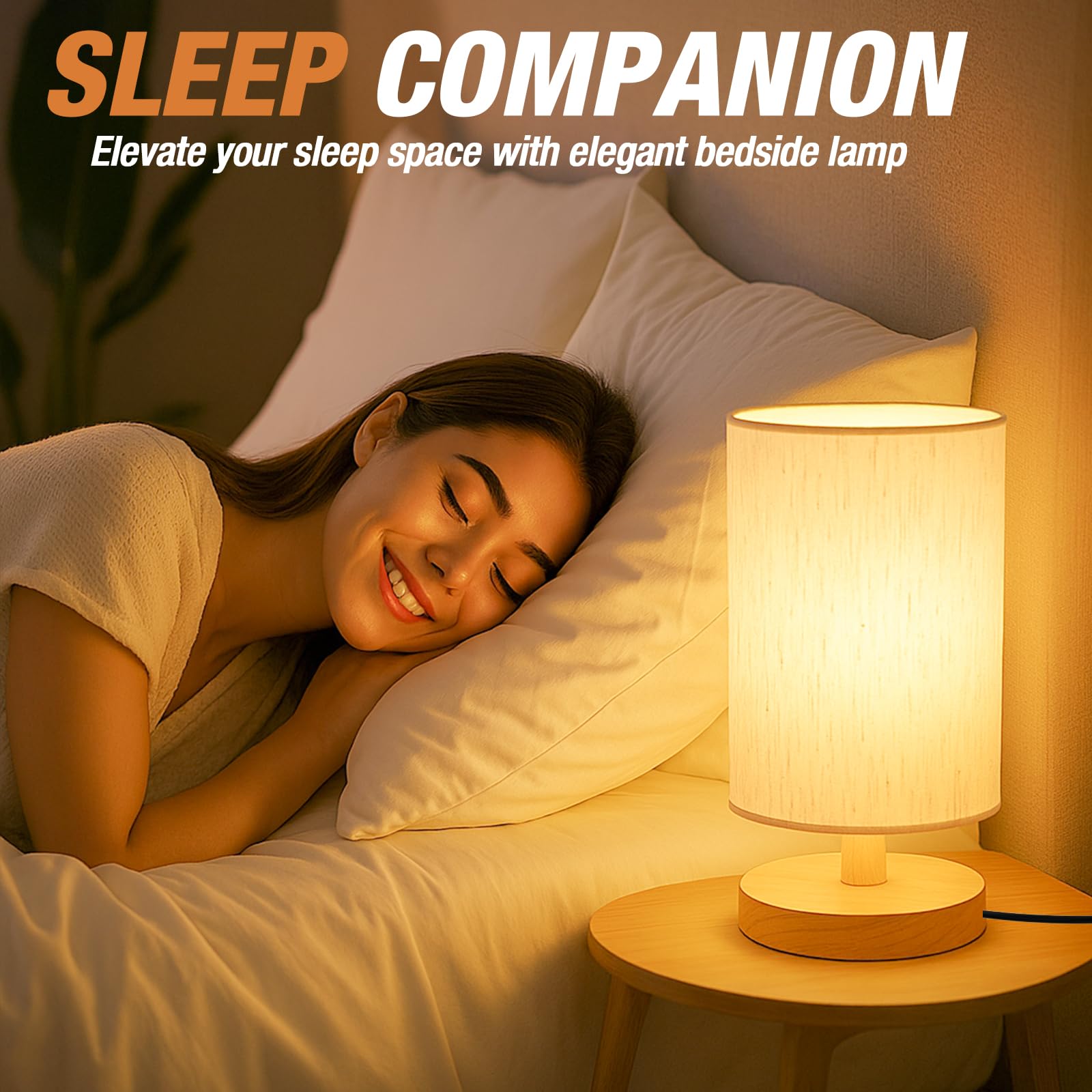 Schreibtischlampe LED Birne inklusive, kleine Nachttischlampe Plug-in - Klassischer Holzsockel mit Lampenschirm aus Flachsstoff, Lampen für Nachttische, einfaches Nachttischlicht für