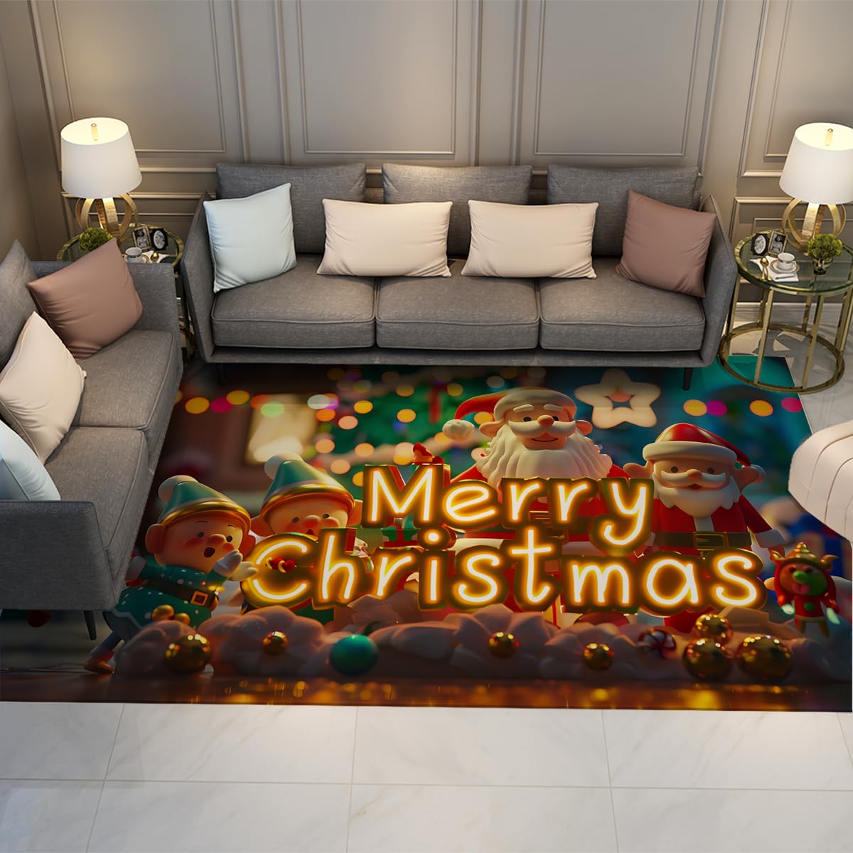 Tapis cuisine Noël grand format 200x300cm antidérapant pour décoration intérieure