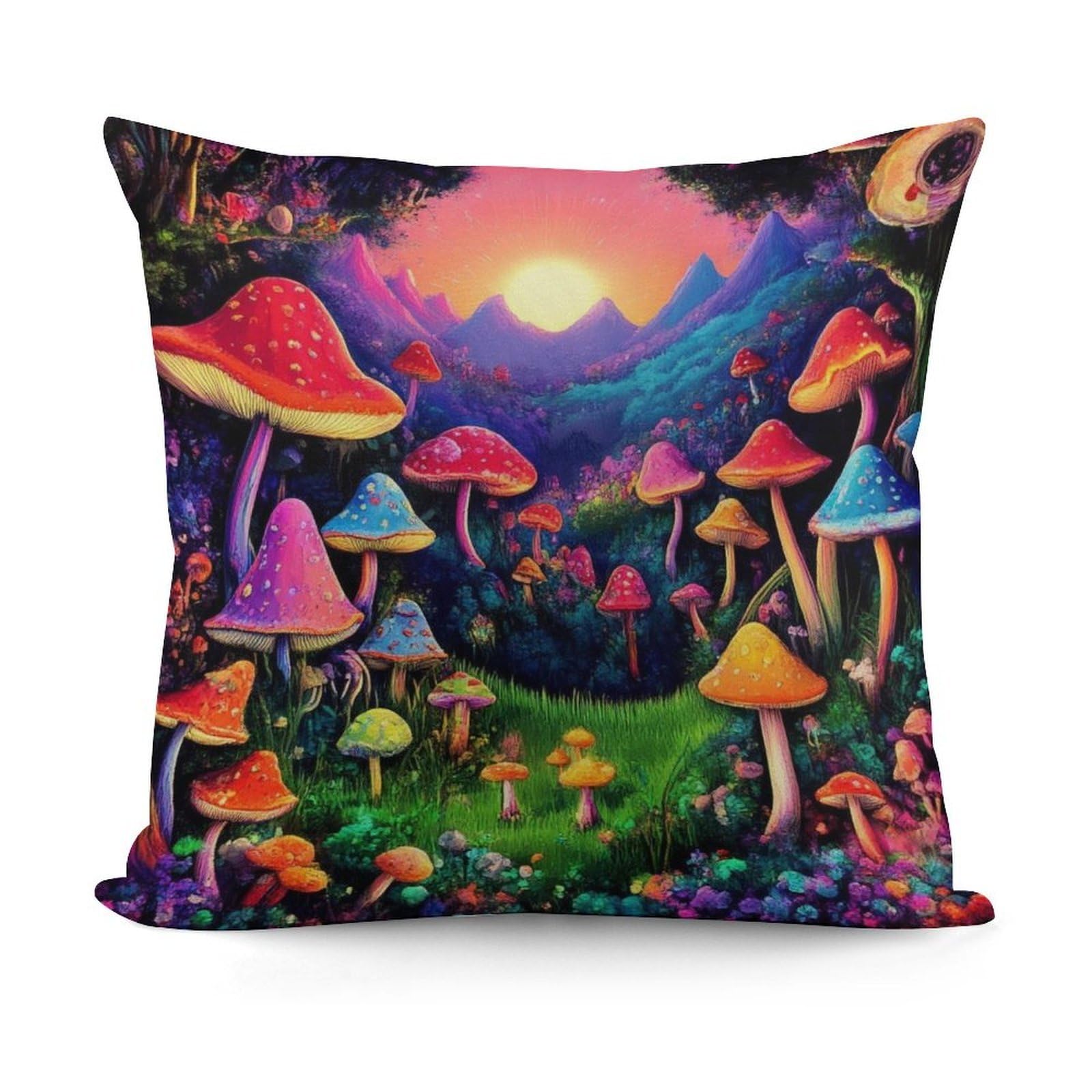 Smazdfxx Picture(699) Soft Trippy Mushroom Magic World Art Plush Square Cushion Case Modern Home Decor For Sofa Bedroom Throw Pillow Covers