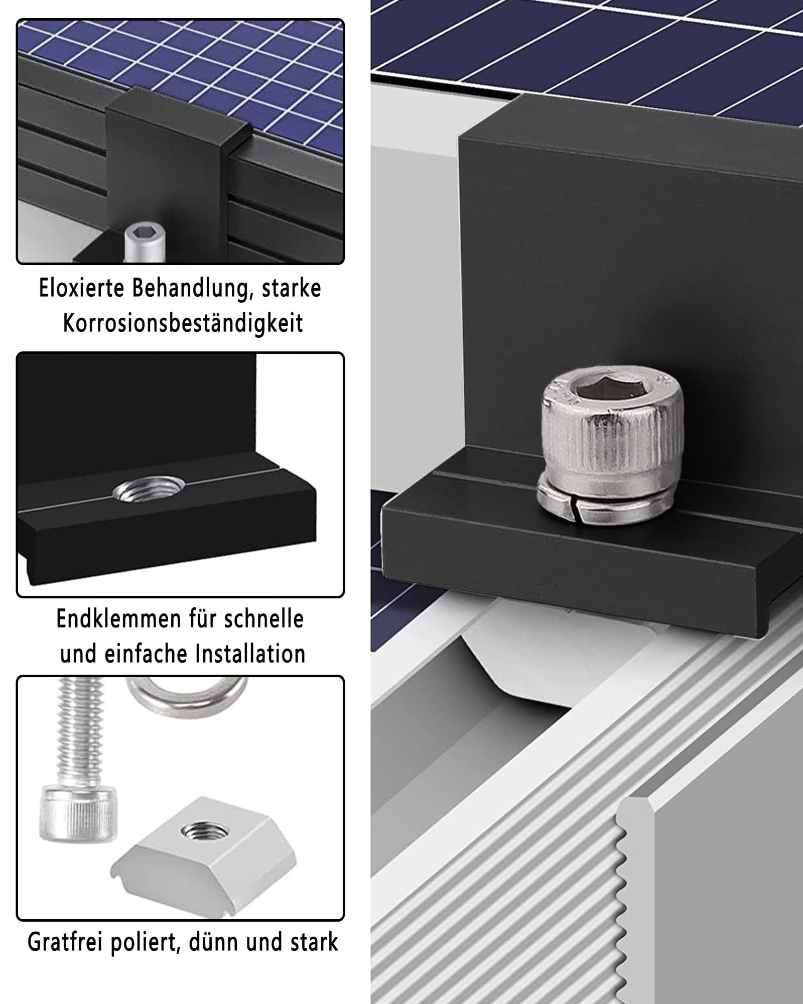 Kit de Fixation Panneau Solaire: 20 Pièces Support Panneau Photovoltaique en Aluminium 30 mm Support Montage Panneau Solaire en Z Avec Ecrous et Boulon