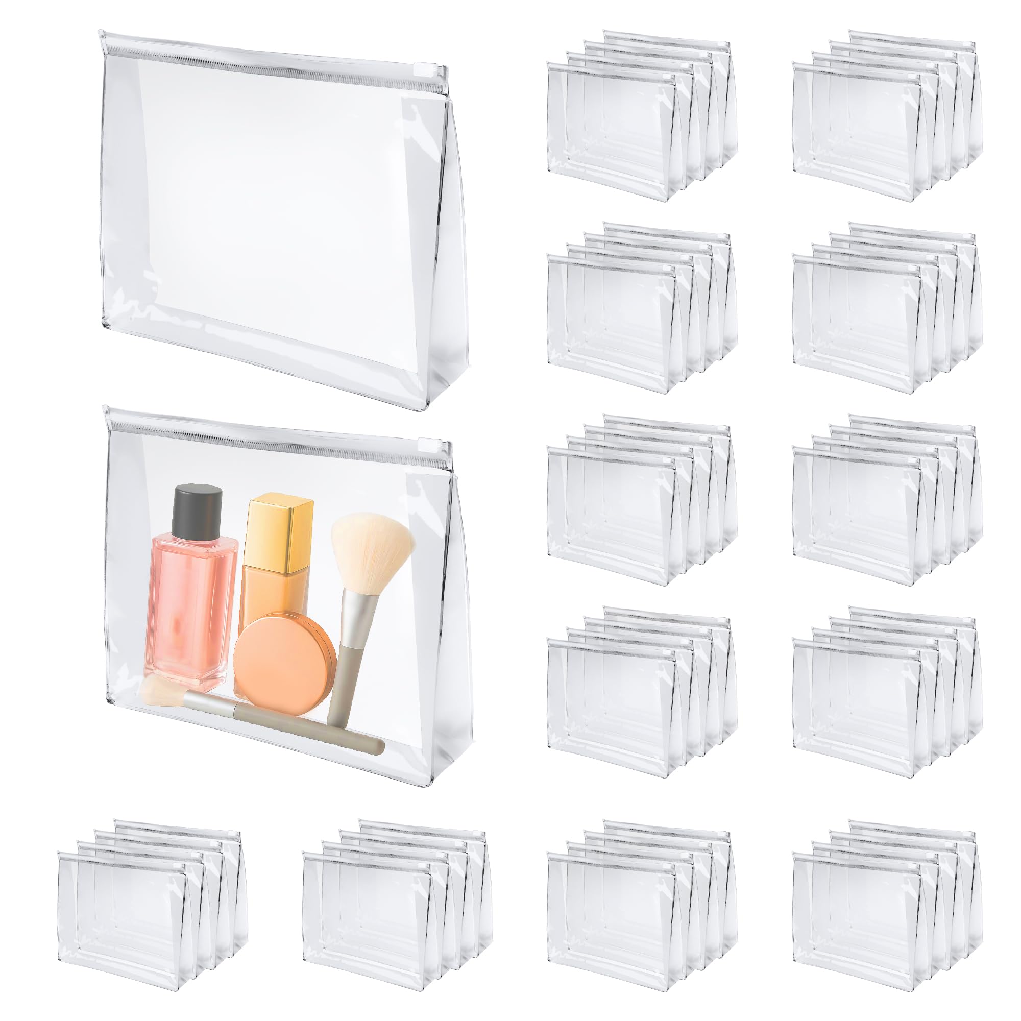 50 Pcs Mini Clear Makeup Bag Travel Toiletry Organizer Pouch, 7.87 x 5.90 Inches Cosmetic Vanity Drawers Waterproof Zipper Organizer Swimsuit