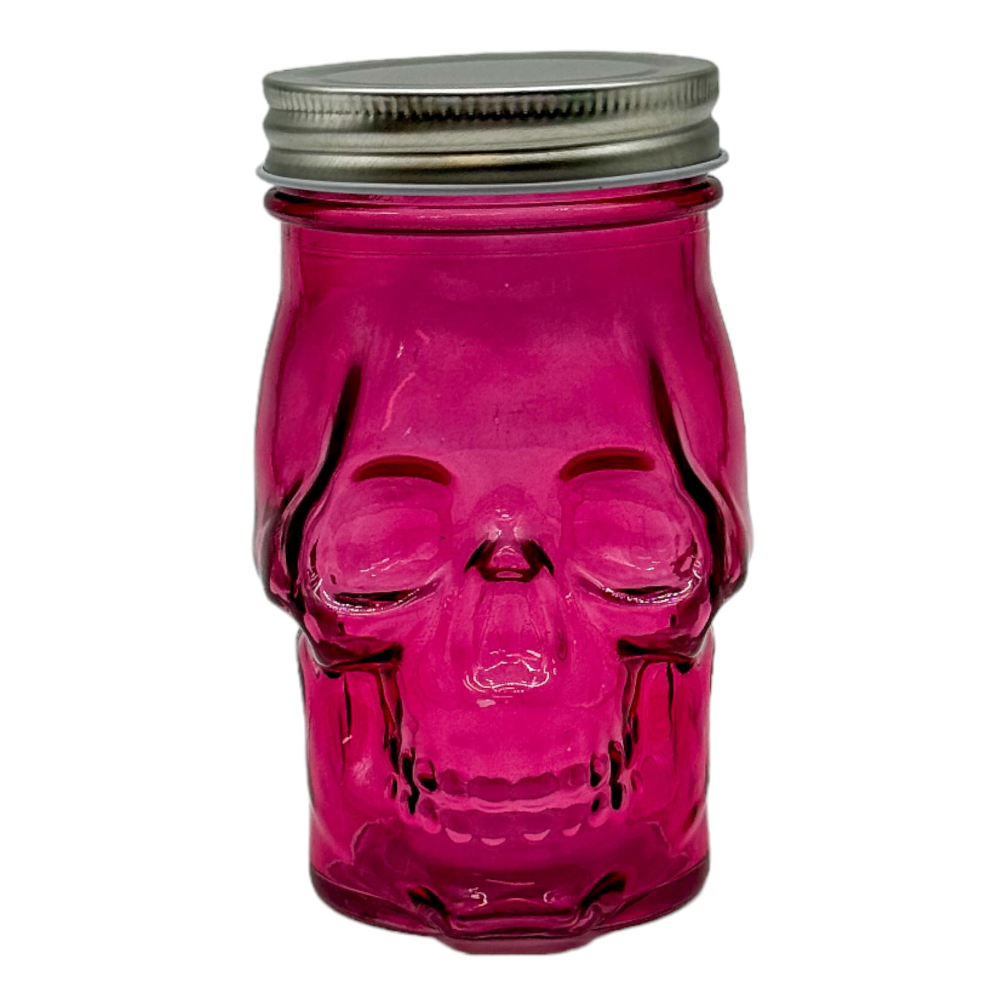 Pink Skull Mason Jar Glass Cup with Lid and Straw, 14 oz Reusable Glass for Party, Cocktails, or Halloween Bar Décor