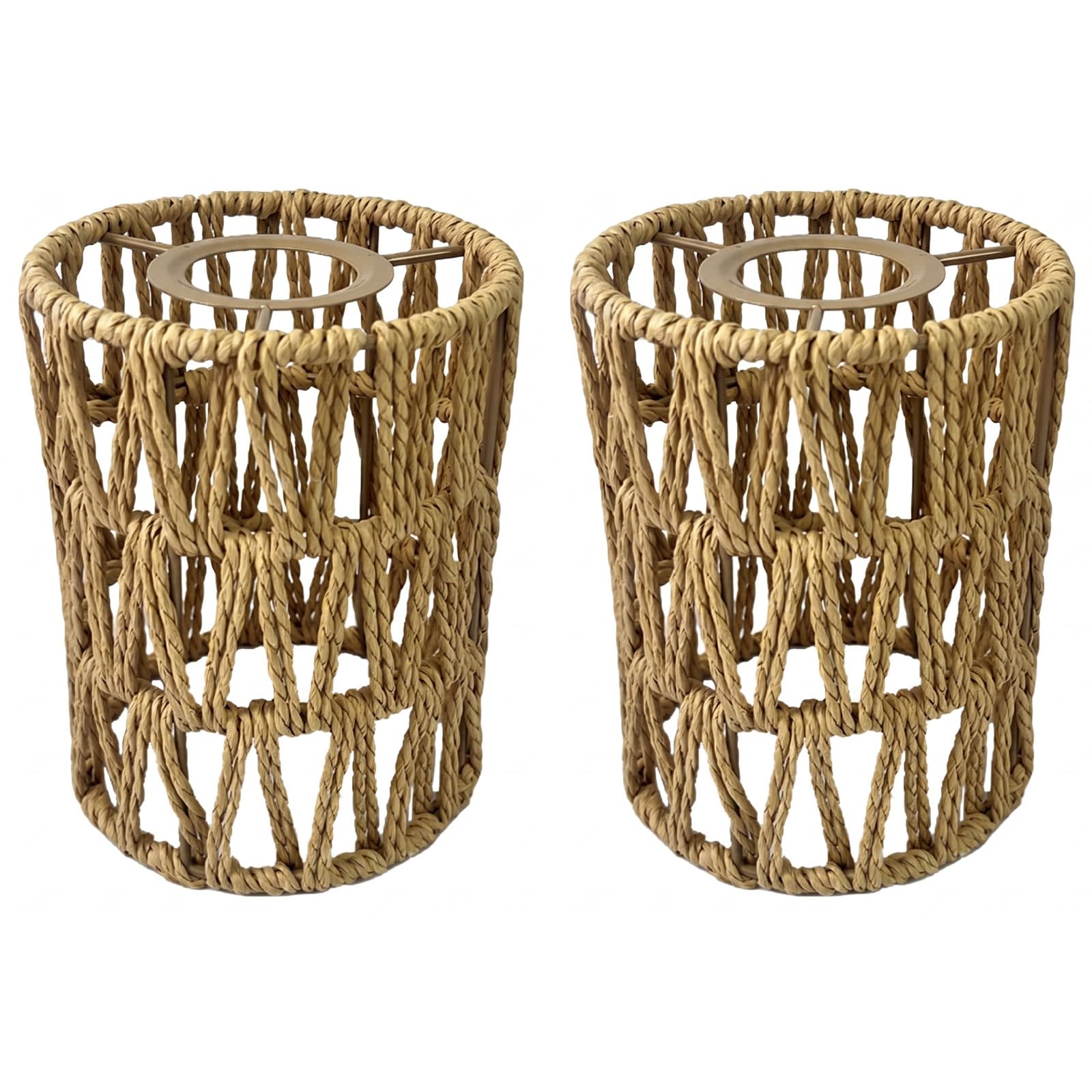 2Pcs Rattan Lampshades, Handwoven Wicker Pendant Light Shade