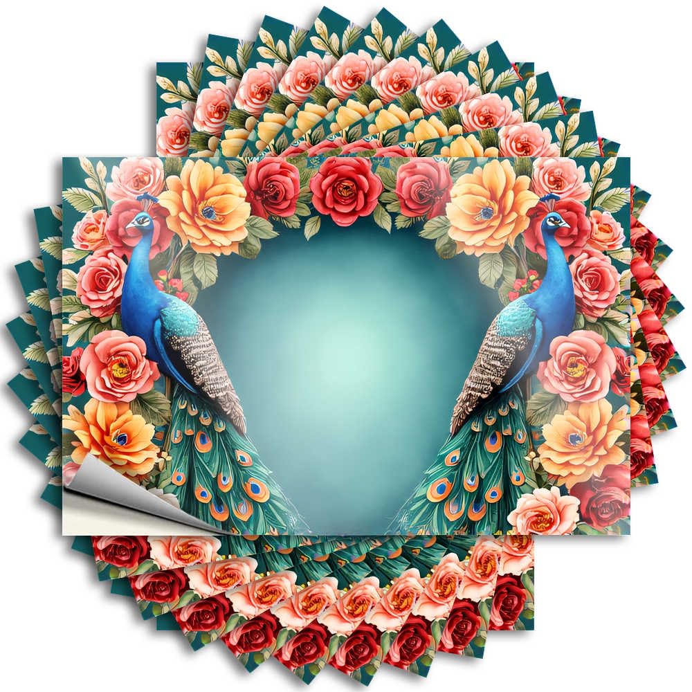 Abipuir Peacock Car Stickers & Floral Heart Frame 10pcs Car Stickers & Sign Bars for Home Decor (12x18cm)