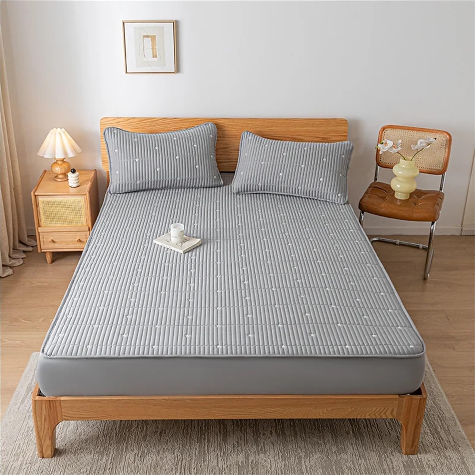 Funda de colchón Impermeable, Gruesa, Protectora, sábana Bajera Ajustable, con Fundas de Almohada (Rosa, Individual, 99x190x30cm)