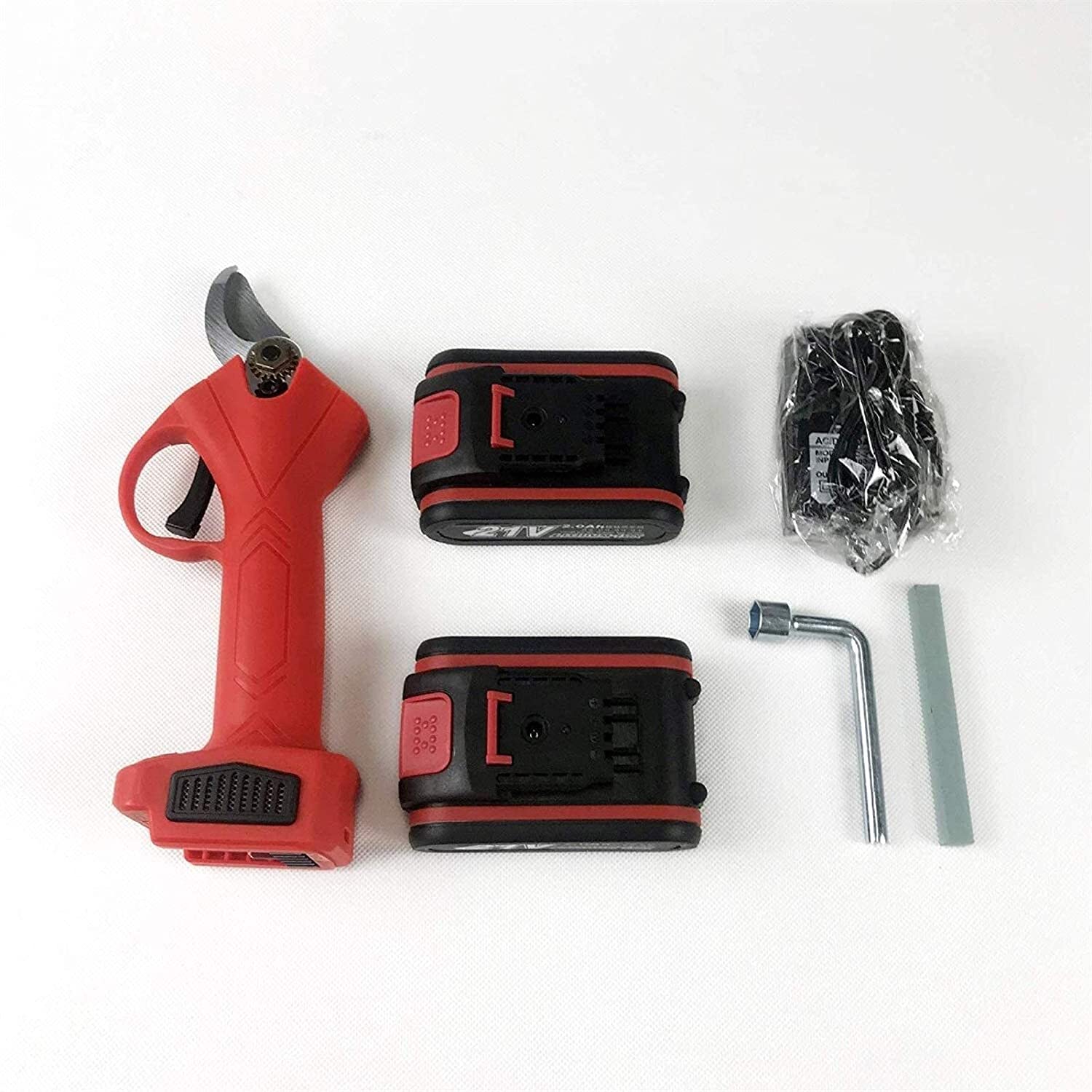 Forbici da potatura elettriche Professionali, Senza Fili, Ricaricabili, per Rami Alti e Spessi, 21 V, Forbici da Giardino con 2 batterie di Ricambio.