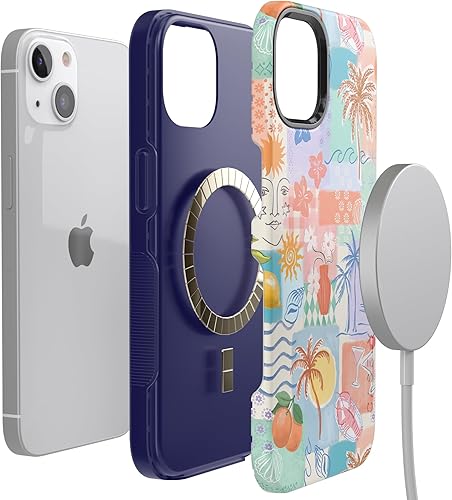 Vista 975 de Casely Funda para iPhone 13 Compatible con MagSafe Color Splash de medianoche Funda retro abstracta Color de medianoche Splash Abstracto