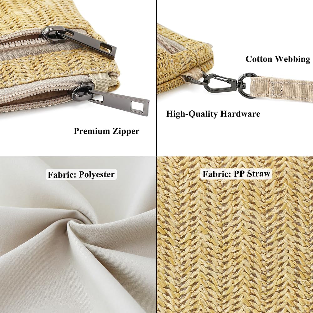 Straw Wristlet Purses for Women, Woven Beach Clutch, Zipper Wristlet Pouch - Image 7