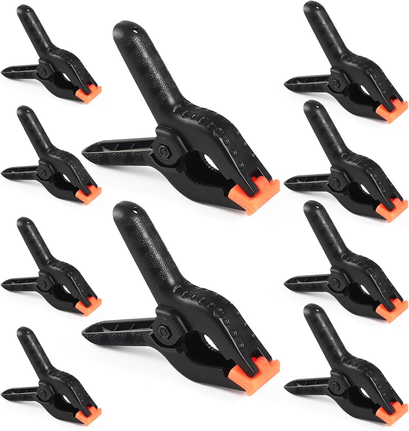 RELBRO Spring Clamps, Assorted Sizes Plastic Clips for Woodworking Balloon Arch Backdrop Craft Projects, Heavy Duty, 6 Inch, 4.5 Inch, 3.5 Inch, Black, 10 Pcs