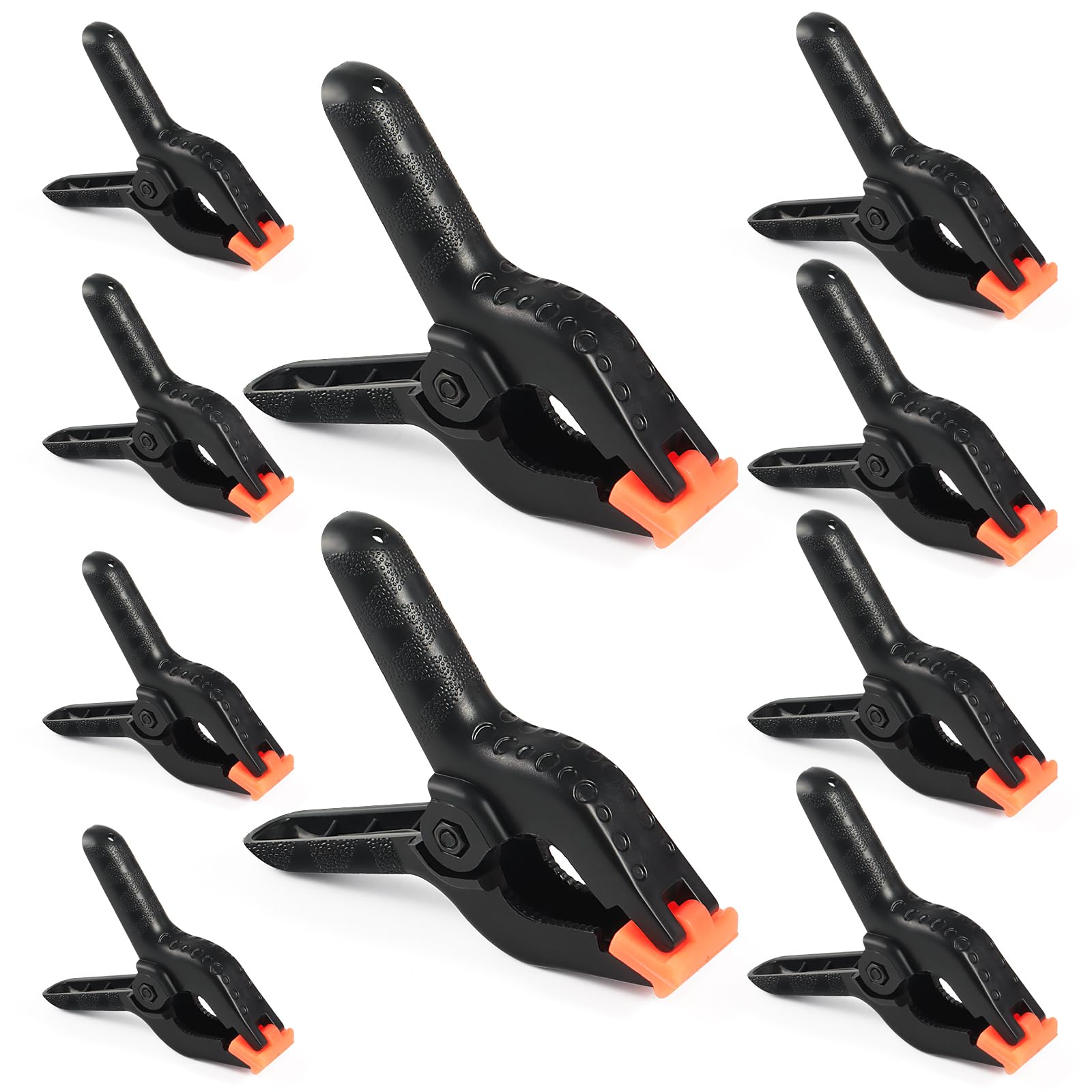 RELBRO Spring Clamps, 3 Sizes Plastic Clips, Heavy Duty, Black, 10 Pcs