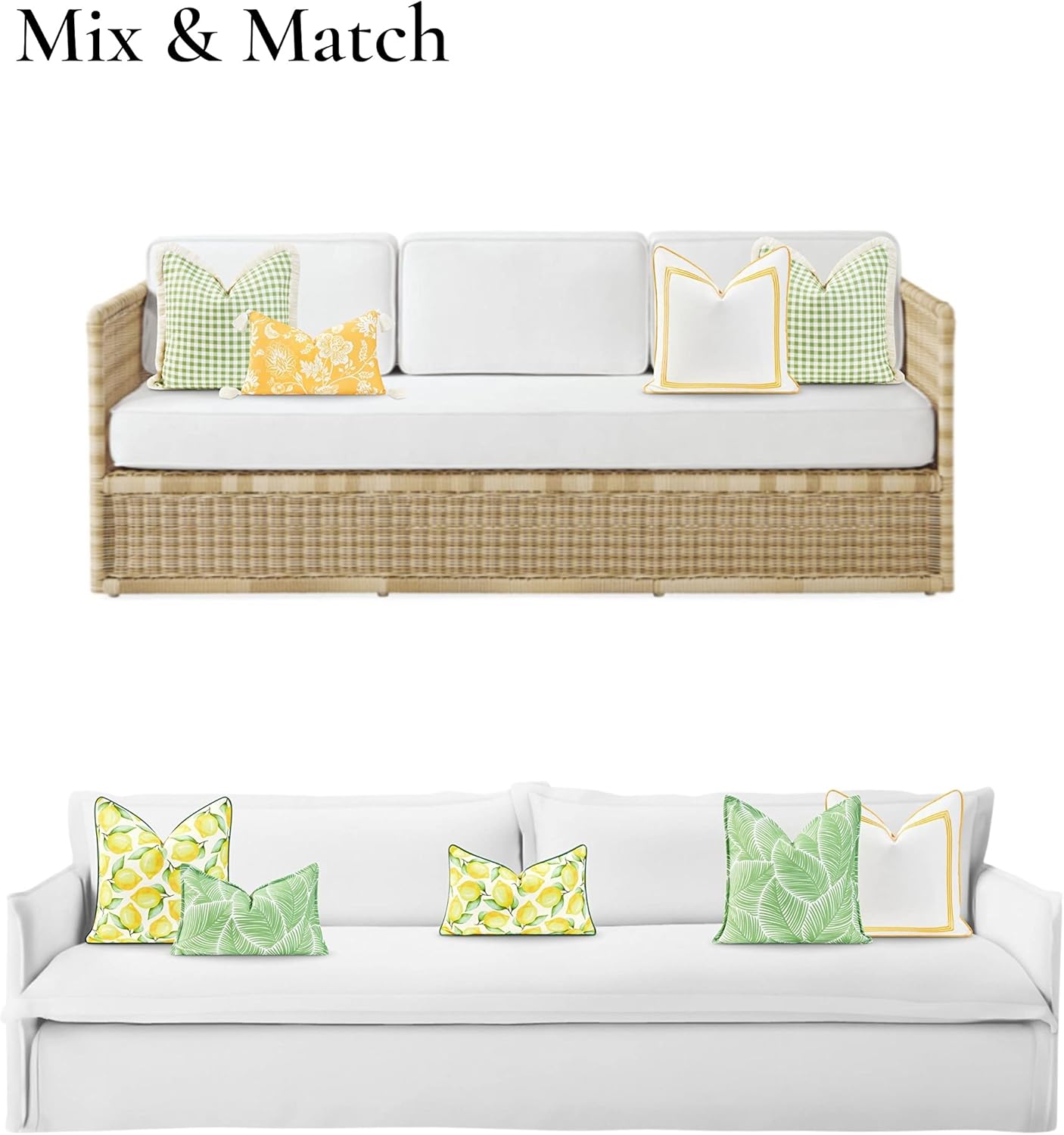 Hofdeco Premium Coastal Patio Indoor Outdoor Pillow Cover Only, 20"x20" Water Resistant for Backyard, Couch, Yellow Embroidered Square Line