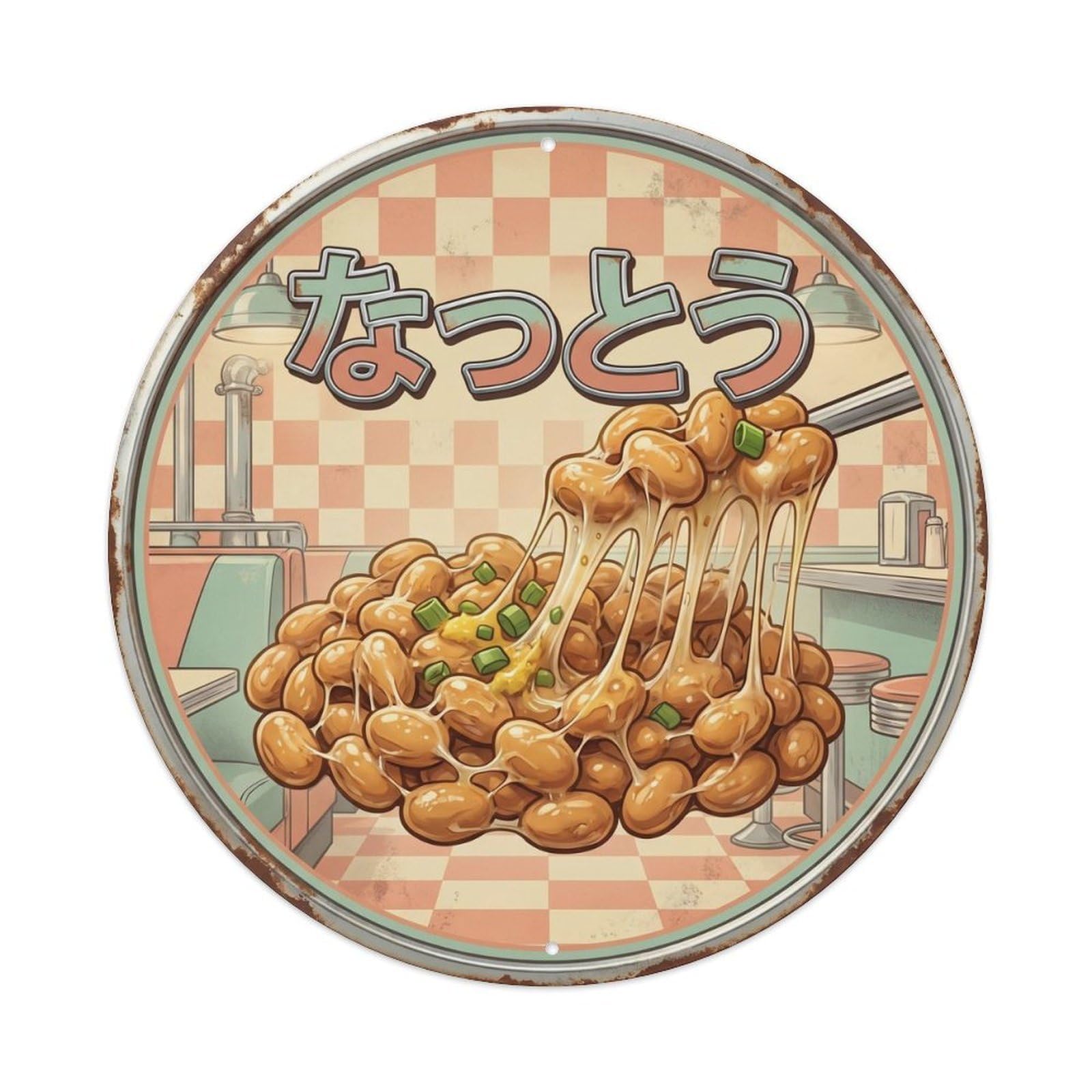 Cxhjca 8X8inch(20X20cm) Natto Japanese Comfort Food Vintage Diner Breakfast Metal Tin Sign