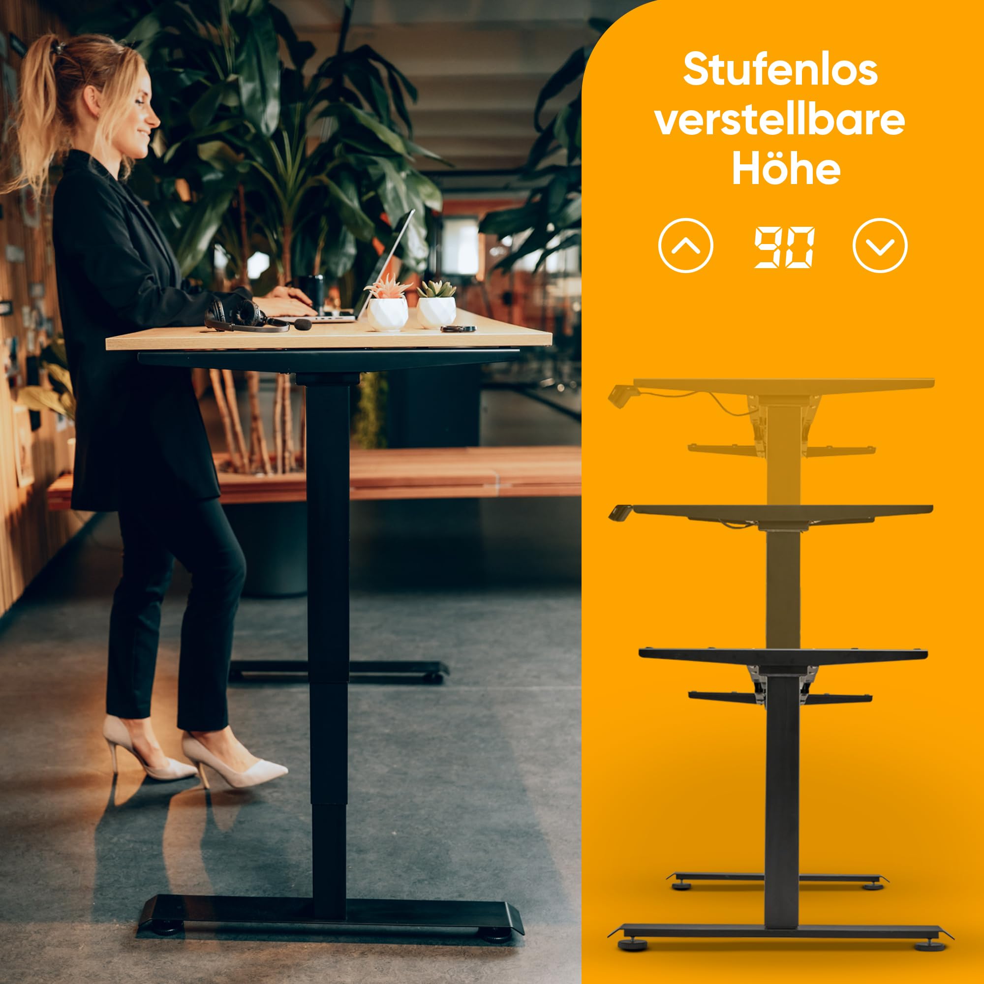 Bellini Höhenverstellbarer Schreibtisch Gestell-Tischgestell - Tischbeine elektrisch für alle Tischplatten | Schreibtischgestell sehr stabil mit Kollisions-Sensor-Memory - 60 bis125 cm - TÜV