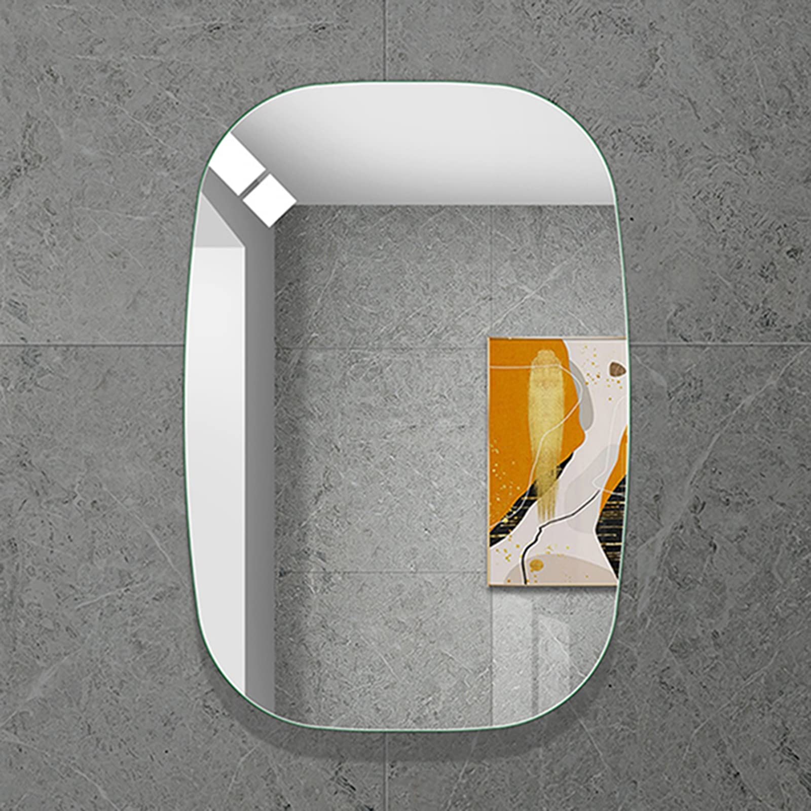 Specchio Espejo de baño moderno sin marco, espejo de pared decorativo de moda, diseño rectangular redondeado, espejo de maquillaje de alta definición, diseño a prueba de explosiones, fácil instal