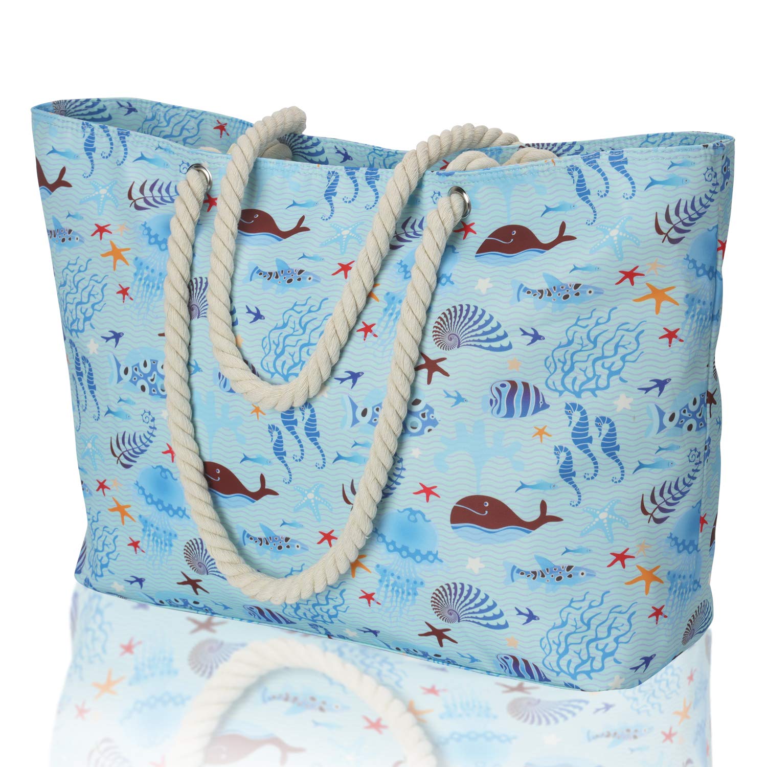 KUAK Beach Bags for Women Extra Large Beach Tote Bag with Top Zipper, 3 Inner Pockets Waterproof Sandproof Swim Pool Bag | Extra Large, with Top