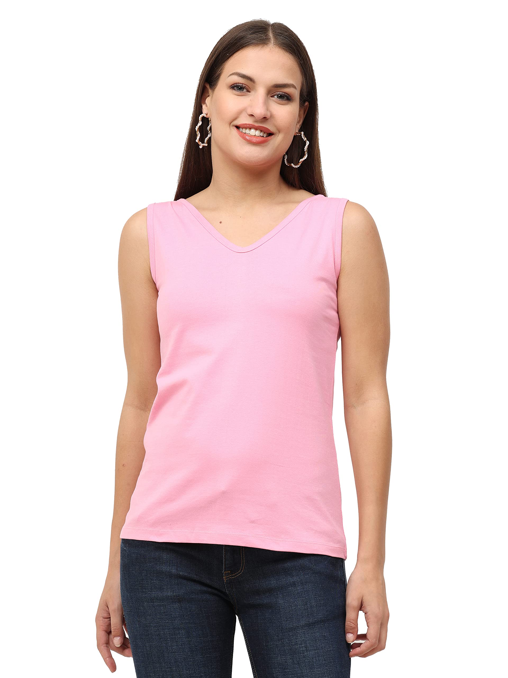 ecoline clothing Eco-Friendly Women's Cotton Regular Fit Dual V Neck/Round Neck Tank Top, Yellow, Large-picture-24