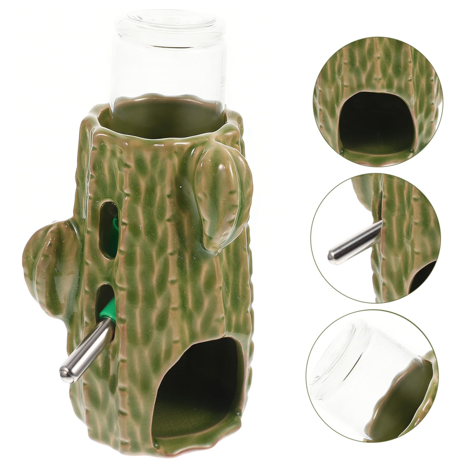 WOONEKY Distributeur d'eau Vertical pour Petits Animaux et Chinchillas, Biberon pour Hamster Debout 80ml en Céramique Support Vert, Facile à Utiliser en Cage