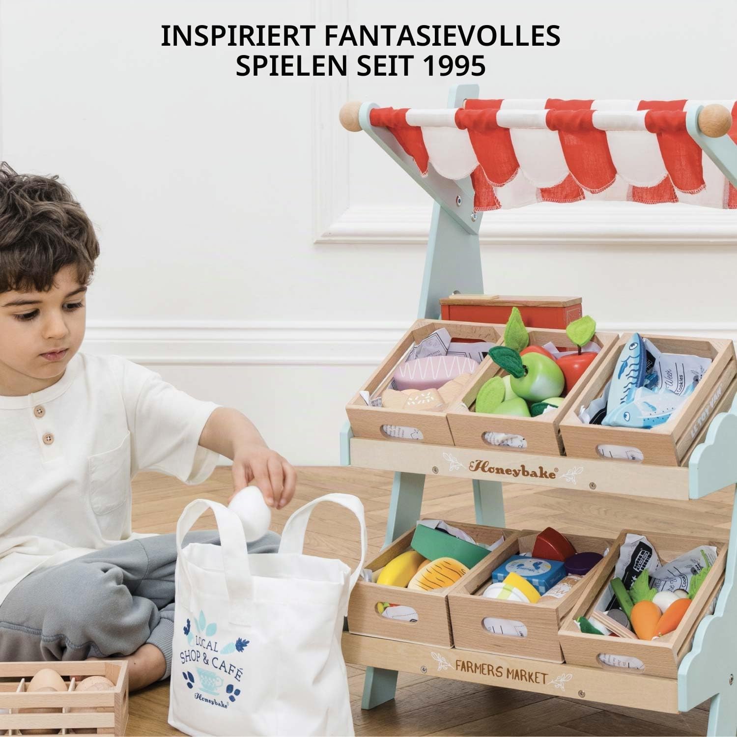 Le Toy Van – Honeybee Market Spielzeugladen aus Holz | Supermarkt-Rollenspiel Lebensmittelladen, TV181