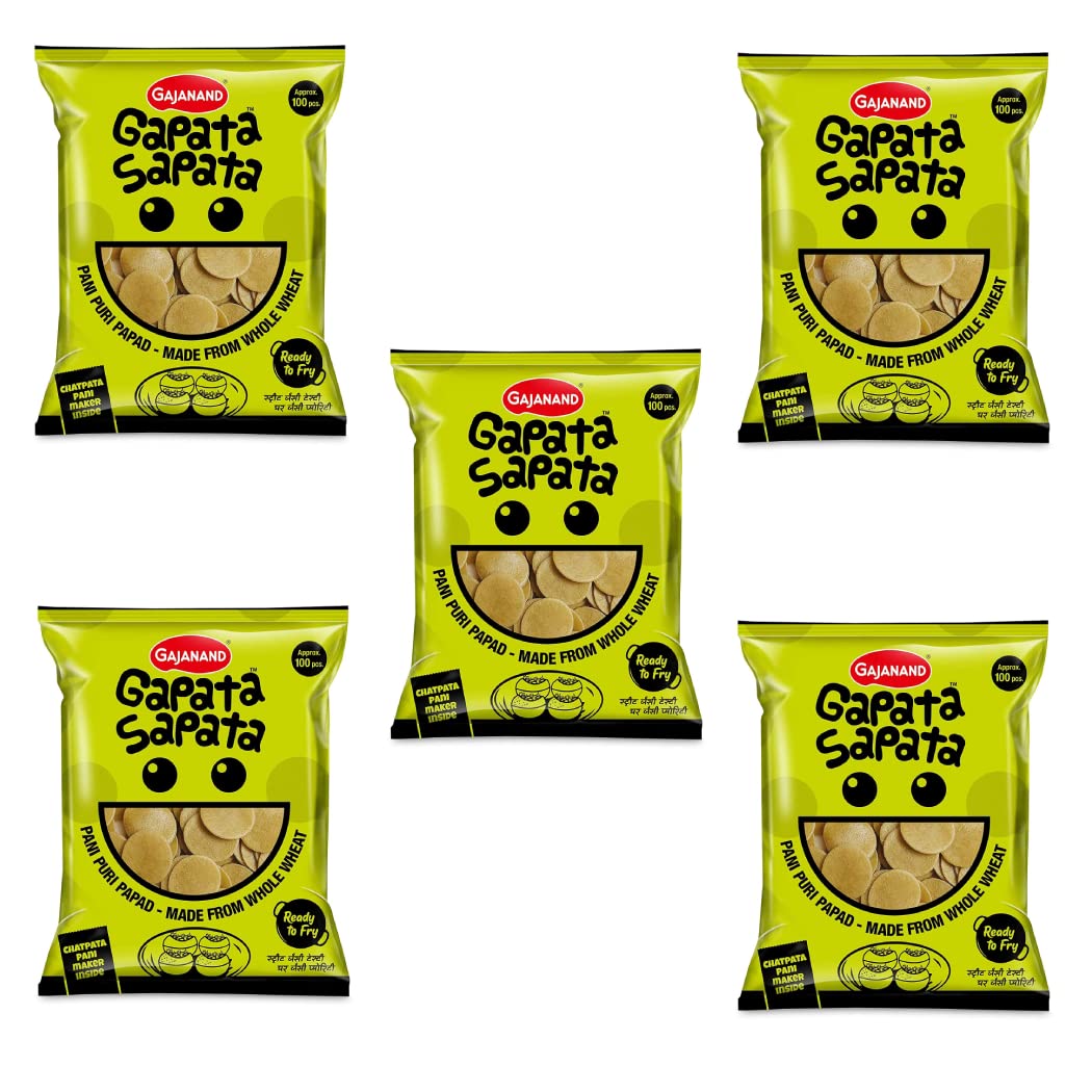 GAJANAND Pudina Flavor Gapata Sapata Pani Puri Papad, 200Gm X Pack Of 5 / Ready To Fry, Gol Gappa Papad With Chatpata Pani Maker Inside / 75 To 80Pcs Approx/Pani Puri Pellets (B08HLM7VYH) Amazon Price History, Amazon Price Tracker