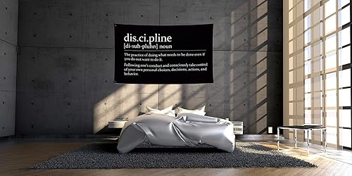 Miniatura 3 de Bandera de disciplina de 3 x 5 pies, poliéster 100D, bandera motivacional con 2 ojales de latón para decoración de pared de habitación (BLK3x5)
