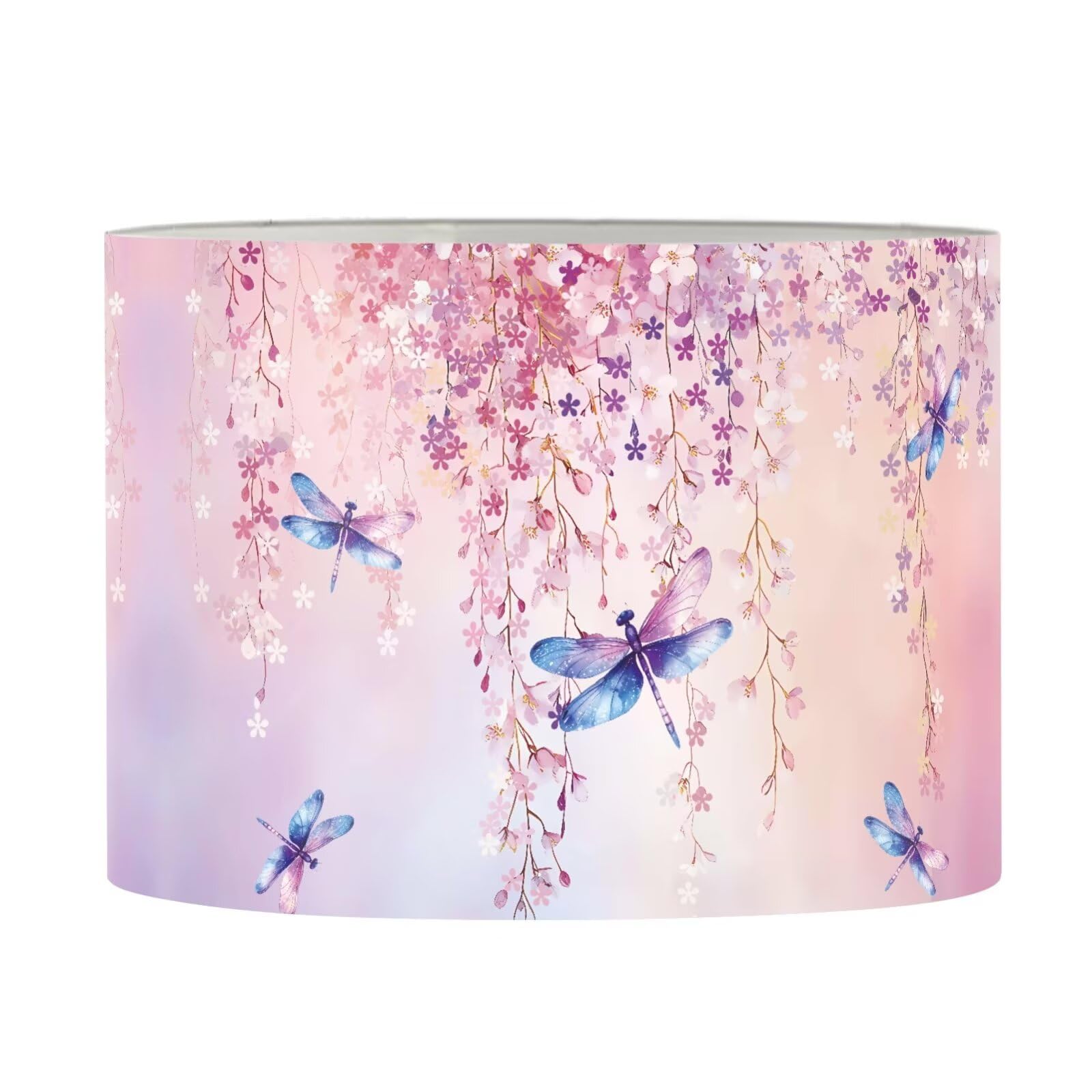 FANCOSAN Pink Dragonfly Drum Lampshade Cover Lightweight Lamp Shade for Home Decor Living Room Bedroom Study Dorm Desk Table Nightstand Lampshades L