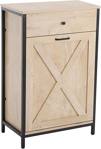 Miniatura 8 de UEV Armario de basura inclinable de madera para basura soporte de basura de cocina o gabinete de reciclaje con cajón oculto tabla de cortar