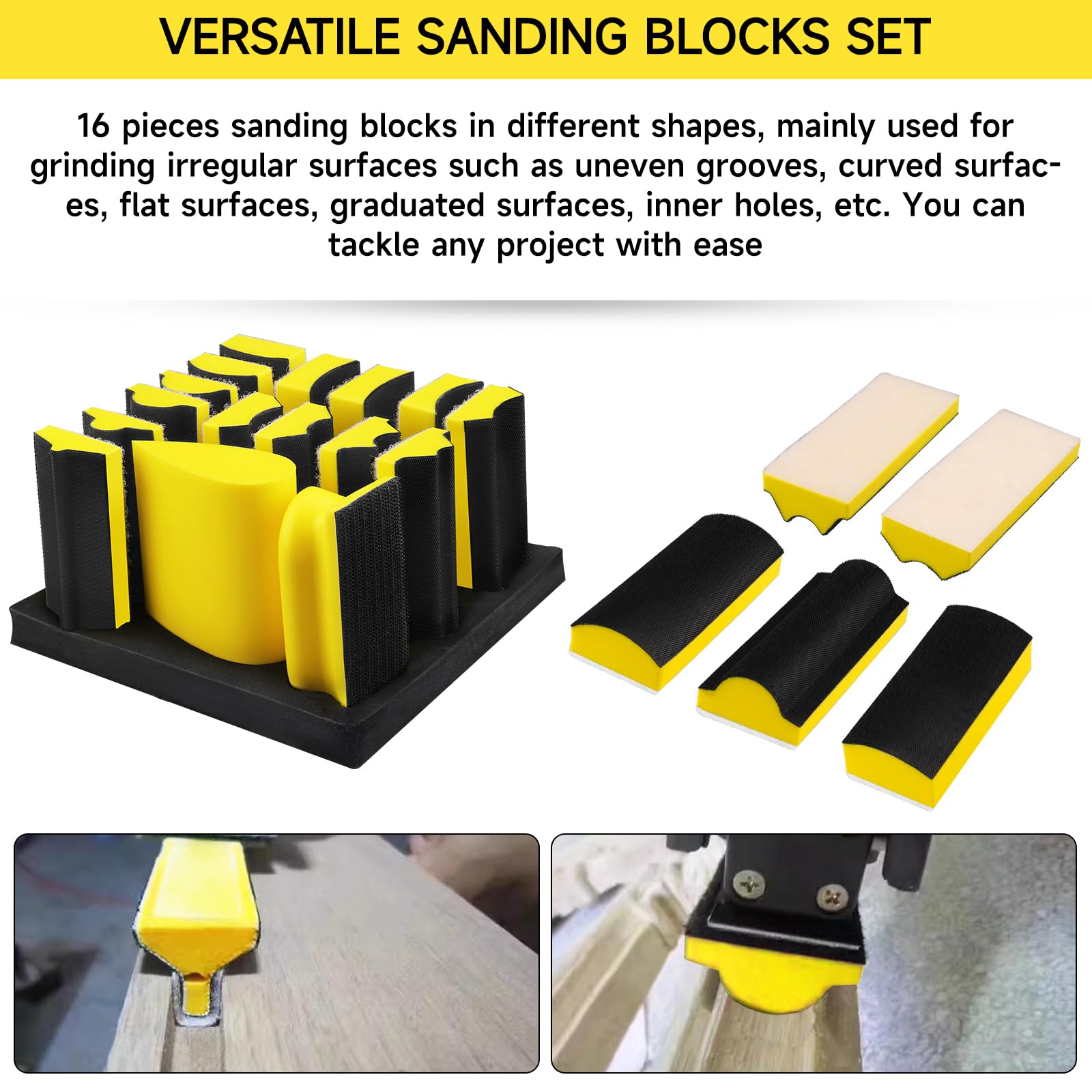 Set di Blocco Levigatura Manuale da 16 pezzi il Levigatura Blocco Gancio Loop Mano Spugna Lucidante Pad restauro di mobili, la verniciatura di auto e l'artigianato