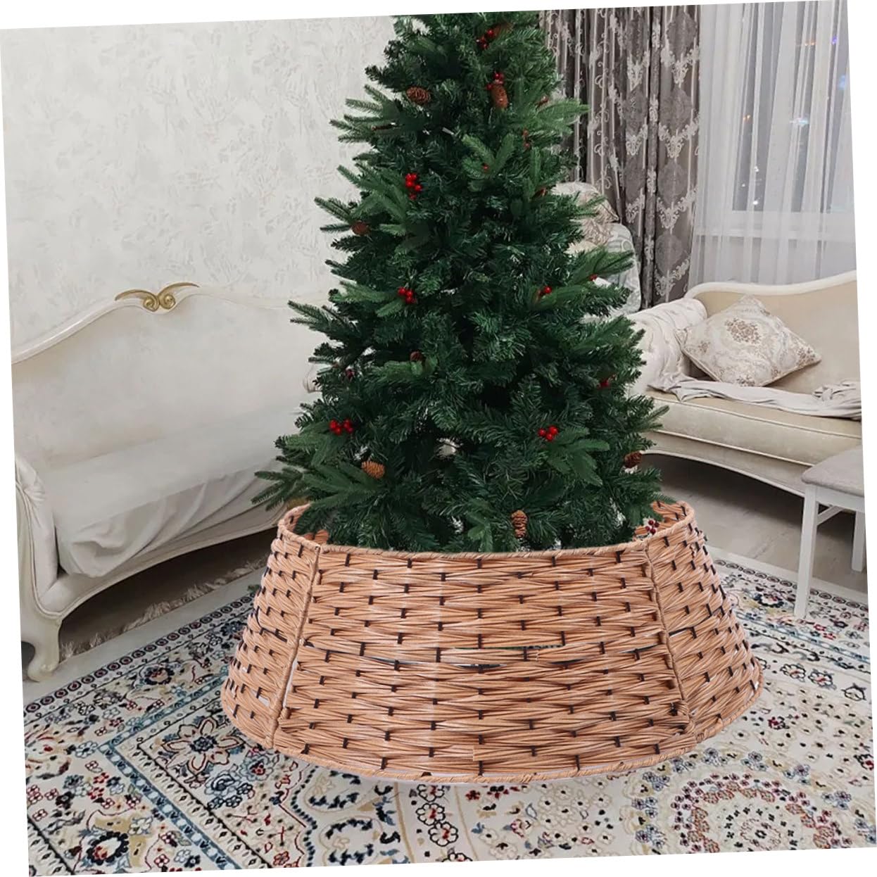 Skórka Do Choinki Stylu Nordic Ozdobny Krąg Woven Podstawa Choinkę Dekoracja Świąteczna Do Domu i Ogrodu Elegancki Boże Narodzenie