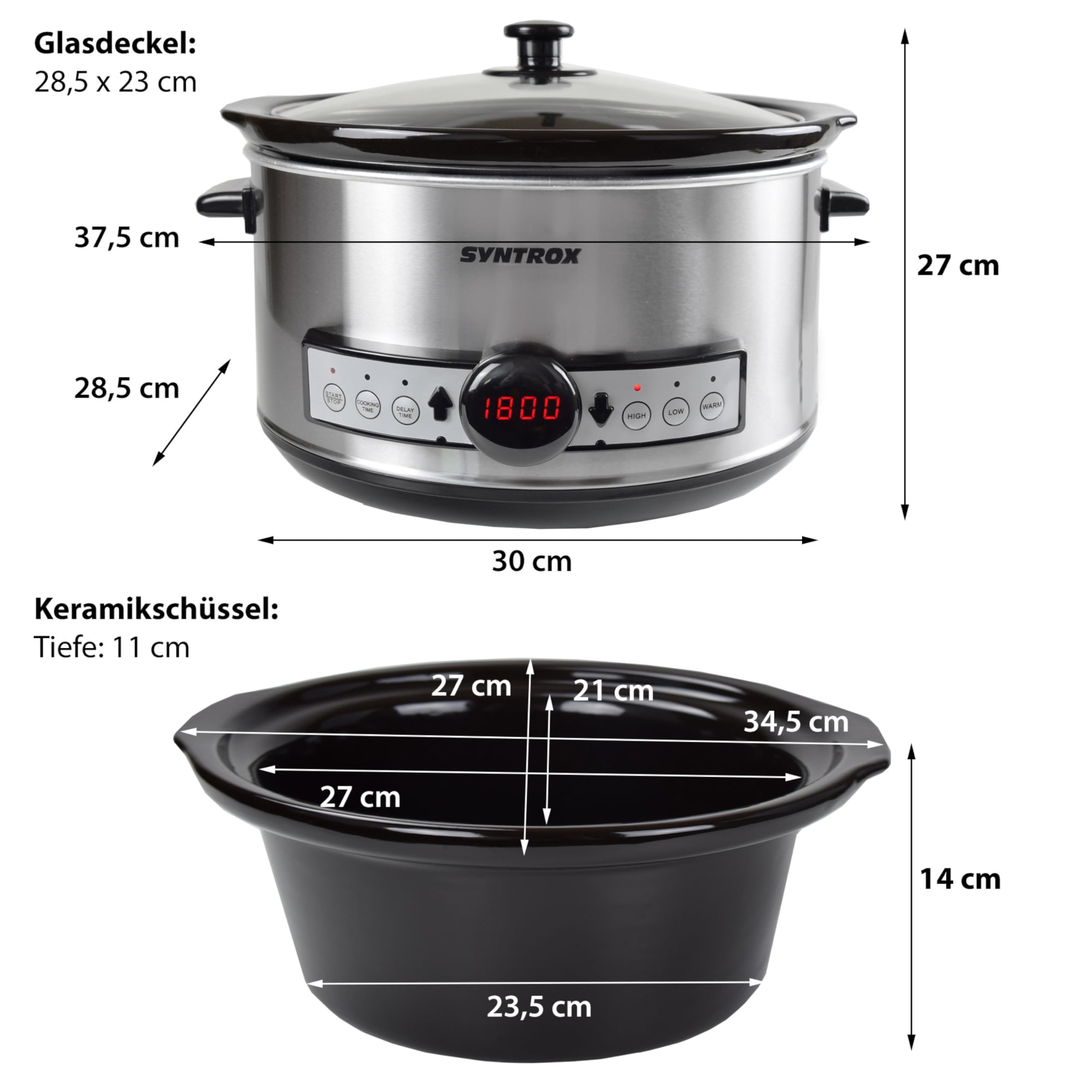 Syntrox Germany 4,5 l Slow Cooker | Schmortopf | Schongarer | Multikocher Snittai, Edelstahl Küchengerät, mit Glasdeckel, Praktisches Küchenzubehör, 280 Watt