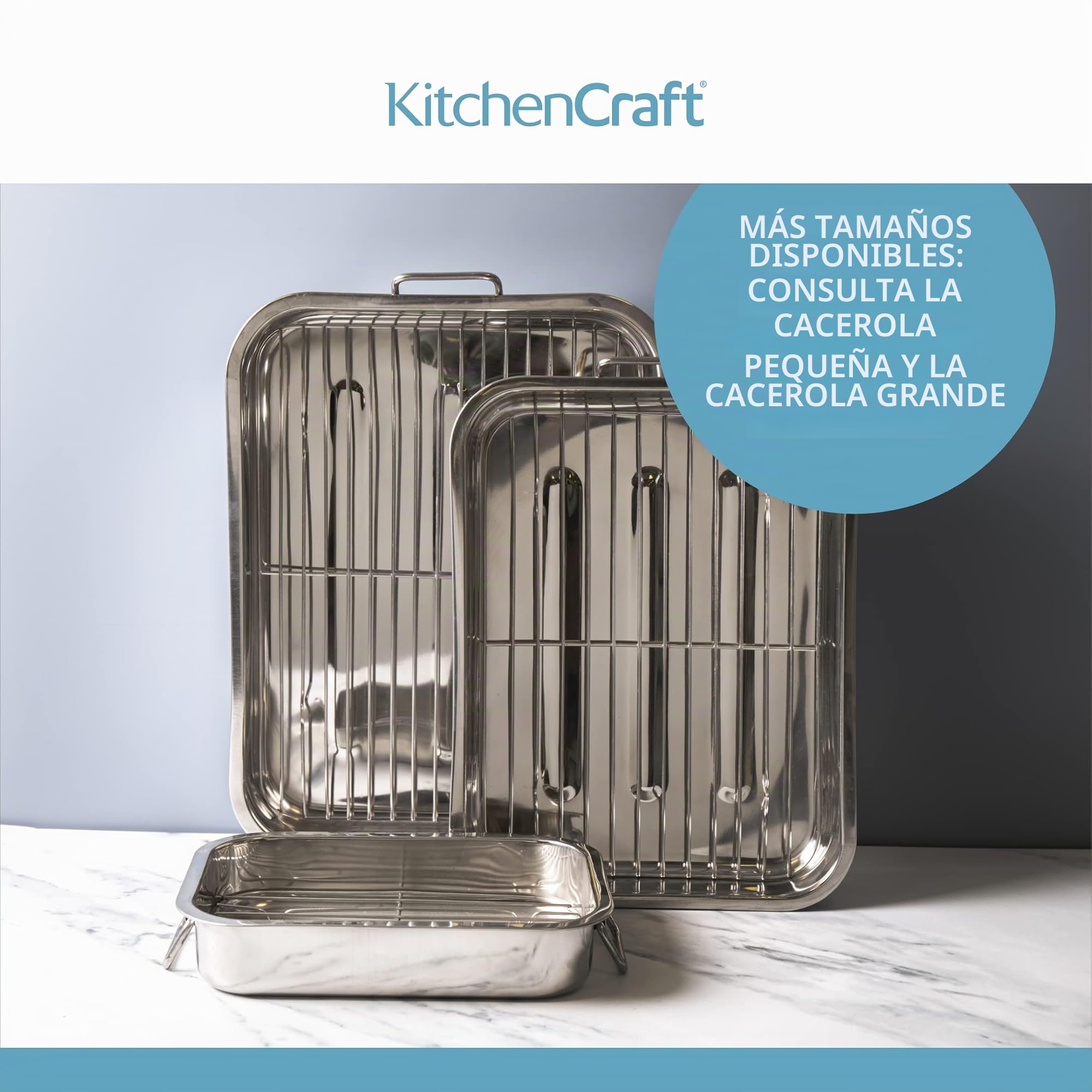 Kitchen Craft - Fuente de Horno Rectangular con Rejilla (Acero Inoxidable), Color Plateado