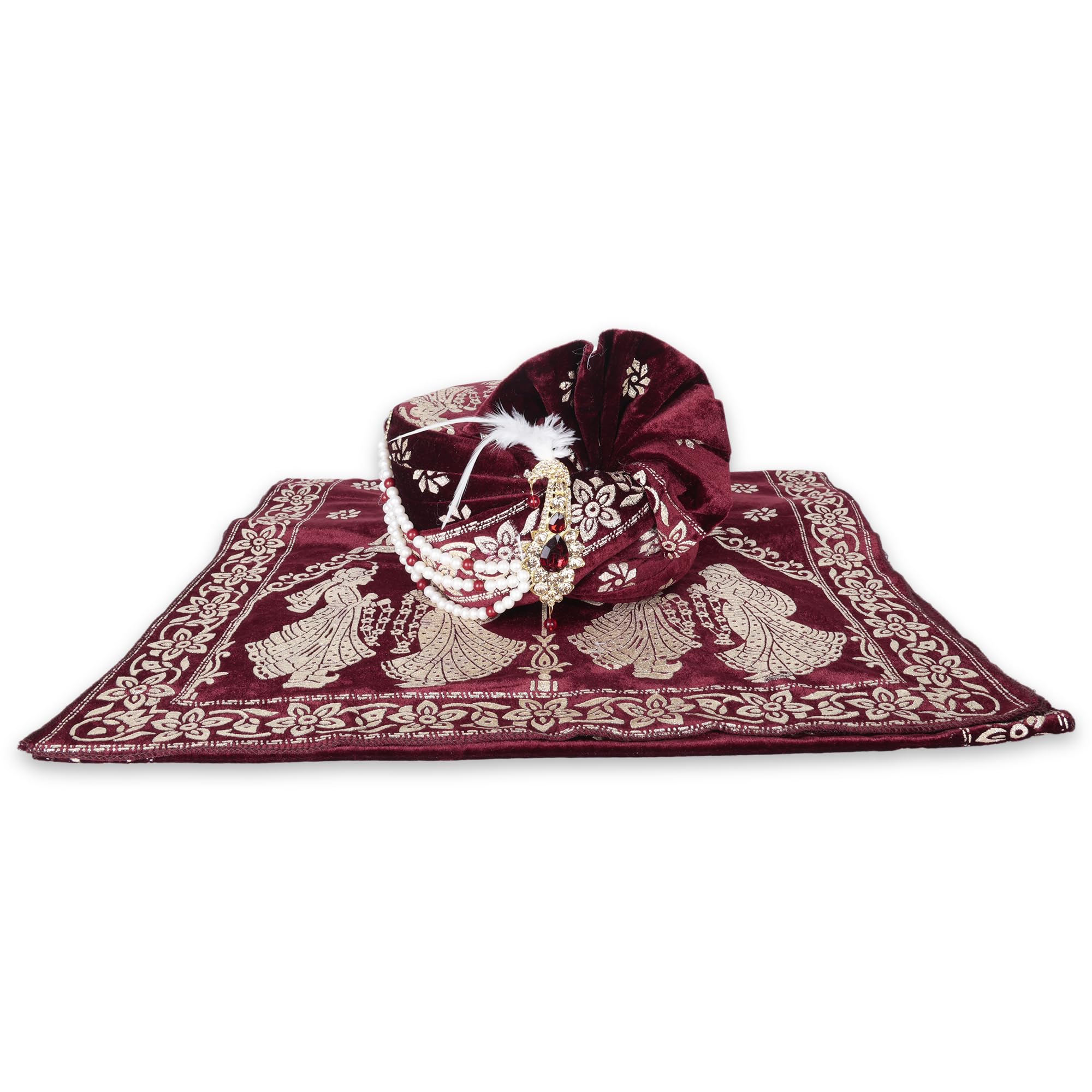 Men Cotton Blend Printed Groom's Safa Shawl Stole Set, Wedding Safa/Turban with Stole, Dulha Pagadi with Sherwani Stole (Maroon)-image-7