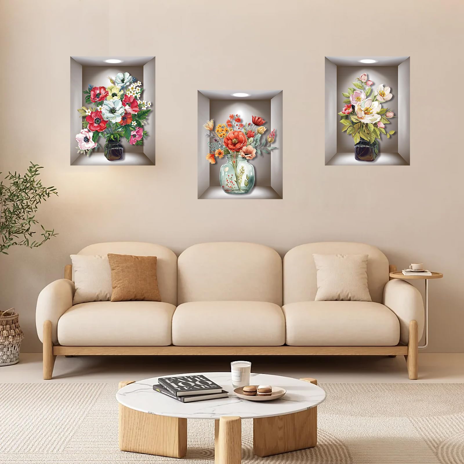 3 Autocollants Muraux 3D En Forme De Vase - Décoratif Pour Salon, Chambre, Cuisine, étanche