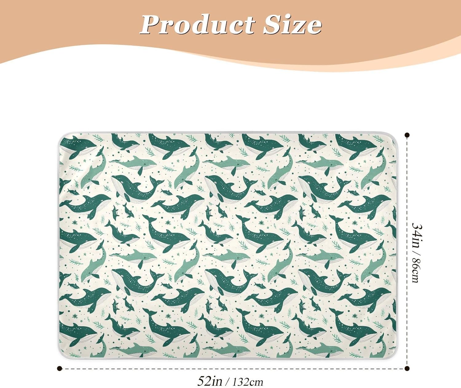 Emerald Green Playful Whale Extra Large Resuable Toddler Mattress Pads Waterproof Washable Potty Training Cover Machine Washable Cradle Mattress for Baby Boys Girls , 52" L x 34" W