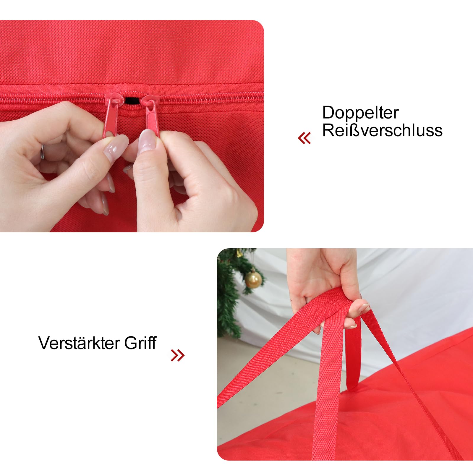 Kerstboomopbergtas, kerstboomtas met robuuste, versterkte handgrepen en ritssluitingen, 121 x 37 x 51 cm, rood