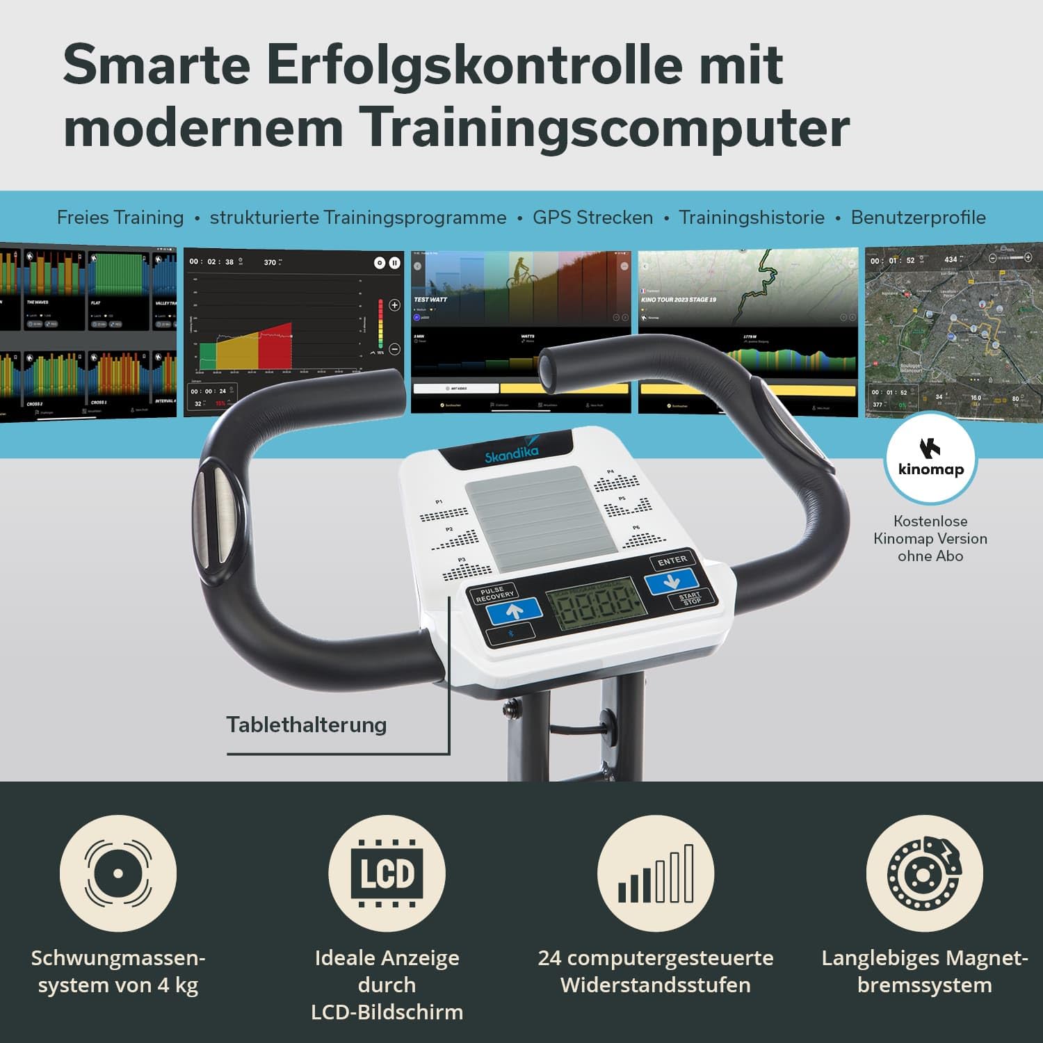 Skandika Foldaway X-2000 składany rower fitness z Bluetooth, uchwytem na tablet, oparciem, komputerem wielofunkcyjnym, czujnikami pulsu i 16-stopniowym, komputerowym oporem