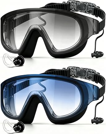 Zoomsnail Swim Goggles 2 Pack, Rimless Wide View Swimming Goggles for Adult, Anti-Fog UV Leaking Pool Goggles for Men Women
