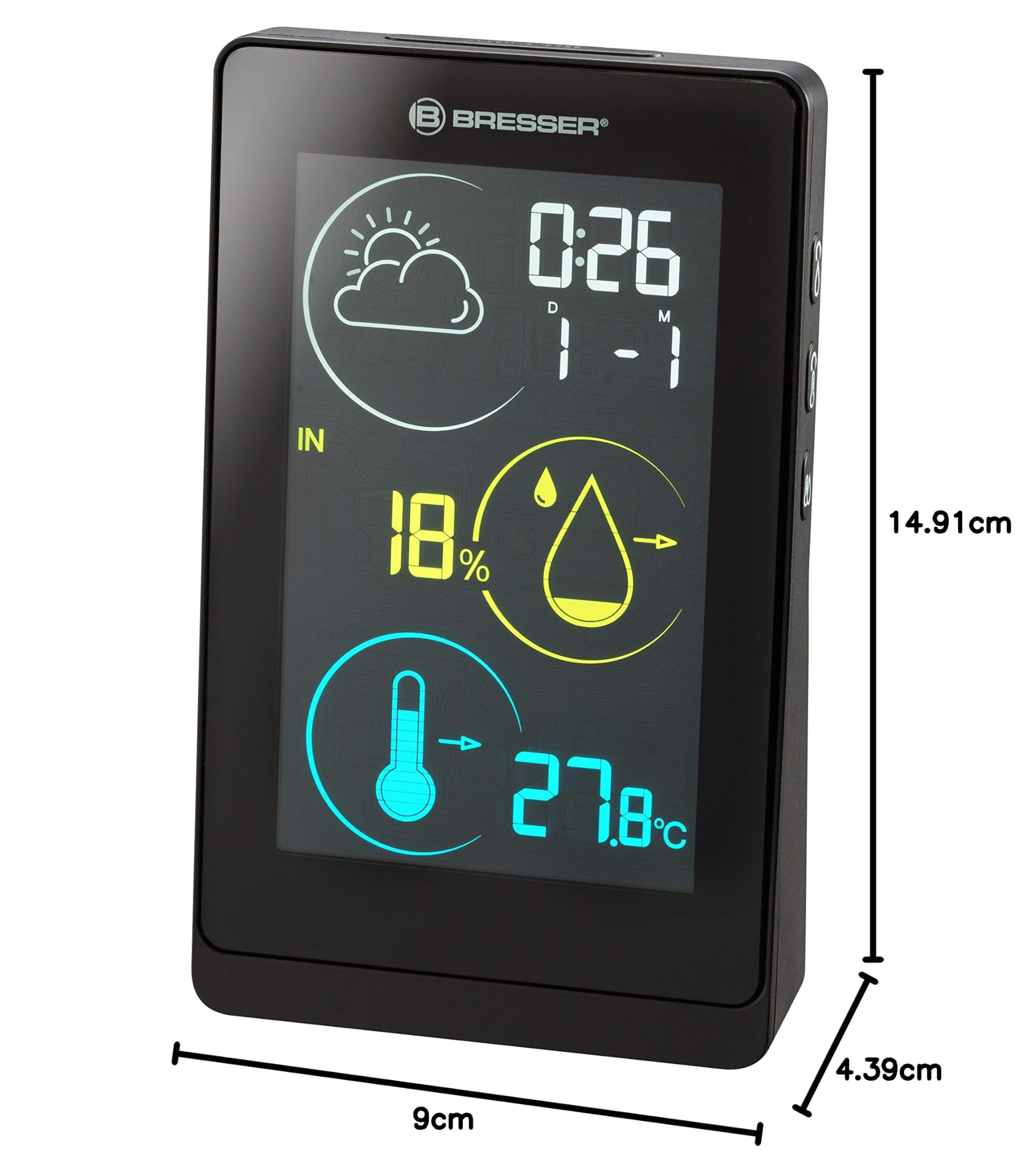 Bresser Stazione meteo radio Temeo Life H con display a colori, muffa, gelo e calore, tendenza meteorologica, sensore esterno incluso