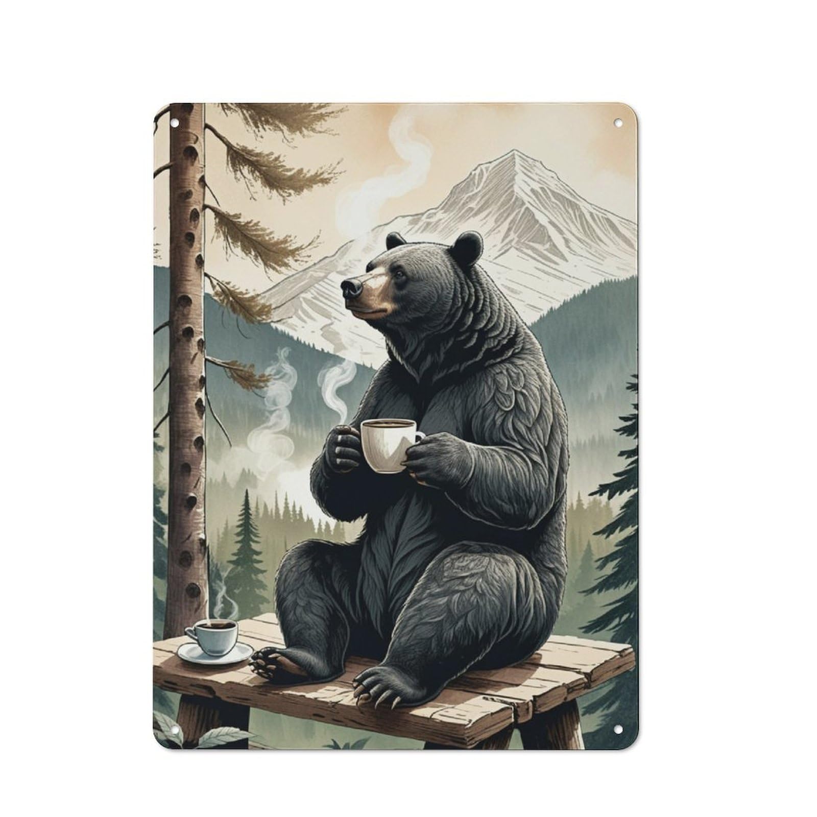 CDSASHCA Rustic Bear And Coffee Tin Metal Signs for Cozy Cabin Wall Decor Art,Perfect Wilderness-Themed Wall Art to Add Vintage Charm And Warmth to