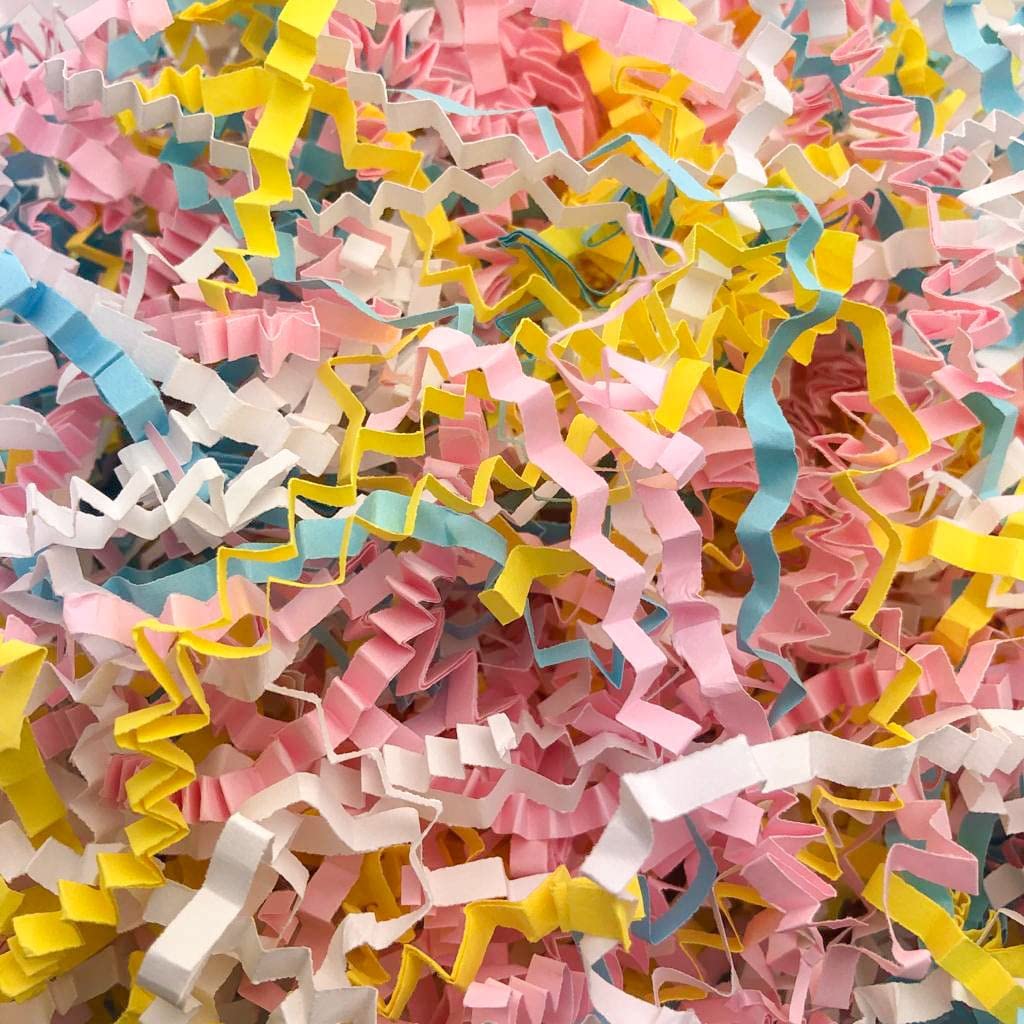 ShredAstic ® Newborn Mix - ZigZag Crinkle Cut Shredded Paper Mix white, pink, blue, yellow (1 kilo)