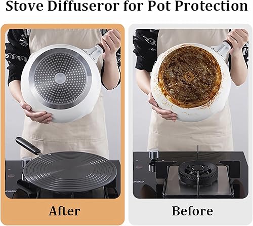 Miniatura 4 de WUWEOT Paquete de 2 difusores de calor para estufa de gas, placa adaptadora de gas de aluminio de 0.236 pulgadas, reductor de llama de 9.3 pulgadas,