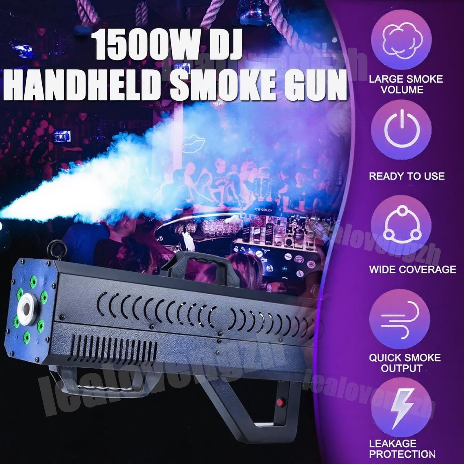 Pistola Fumogena per Feste,Macchina del Fumo da 1500 W con Luci A LED, Attrezzatura per Effetti Scenici per Palcoscenici da Dj, Feste, Matrimoni, Eventi Speciali, Festival Musicali Blue