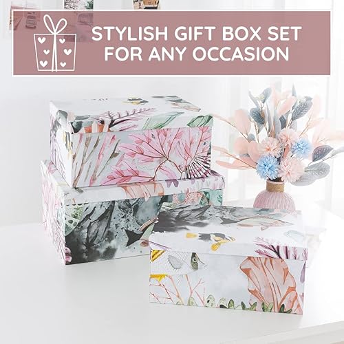 Miniatura 13 de Soul & Lane Cajas de almacenamiento de cartón decorativas con tapas para decoración y organización del hogar, juego de 3 cajas grandes de recuerdo