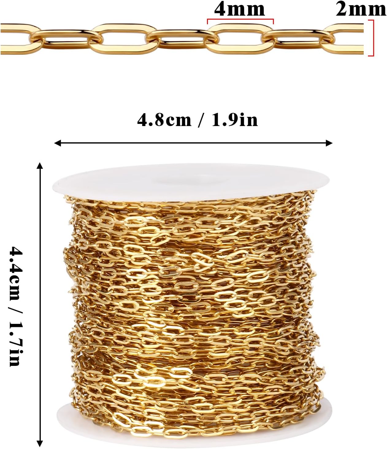 33FT Gold Paperclip Chain Jewelry 2MM 18K Gold PVD Plated Stainless Steel Paperclip Link Chain Roll Bulk for Jewelry Making - Image 3