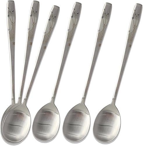 6 P Hecho en Corea Cuchara de sopa de estilo coreano de 8.5 pulgadas Premium 304 (1810) Cucharas de postre de acero inoxidable Cuchara de cena,